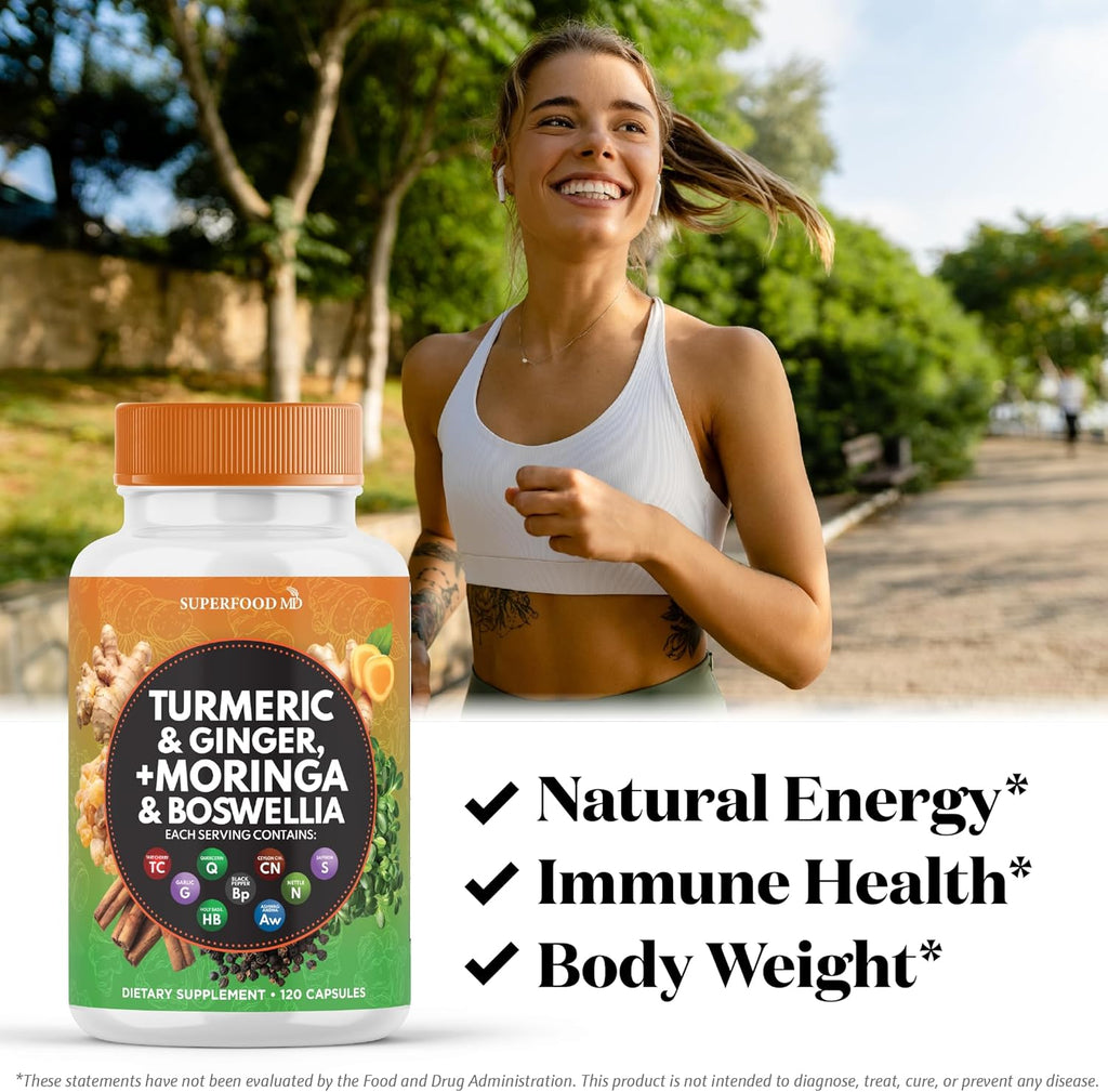 Turmeric Moringa Supplement | Ginger, Boswellia, Saffron, Holy Basil- Joint Support Supplement for Women and Men with Ceylon Cinnamon, Quercetin, Tart Cherry- 120 Count