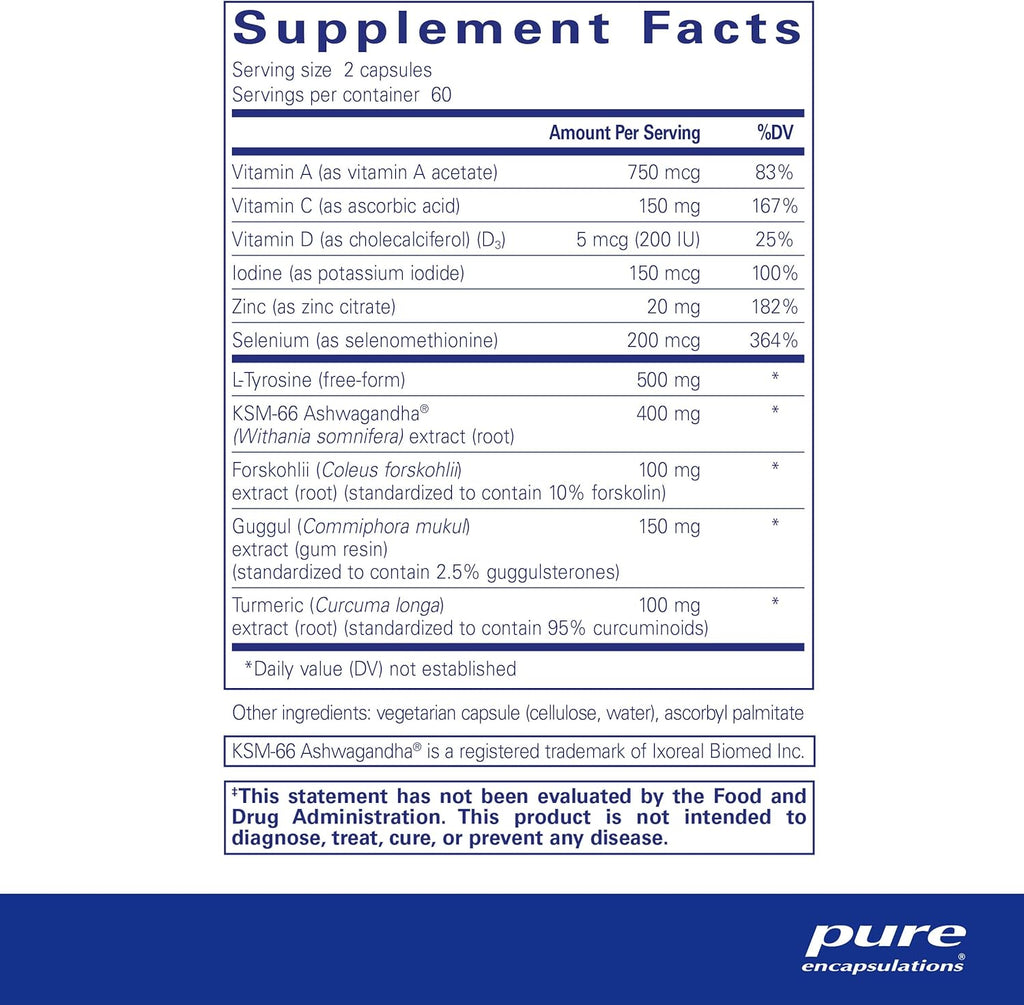 Pure Encapsulations Thyroid Support Complex - Supports Thyroid Health* - Antioxidant Infusion - with Ashwagandha & Iodine - Non-GMO & Vegetarian - 120 Capsules