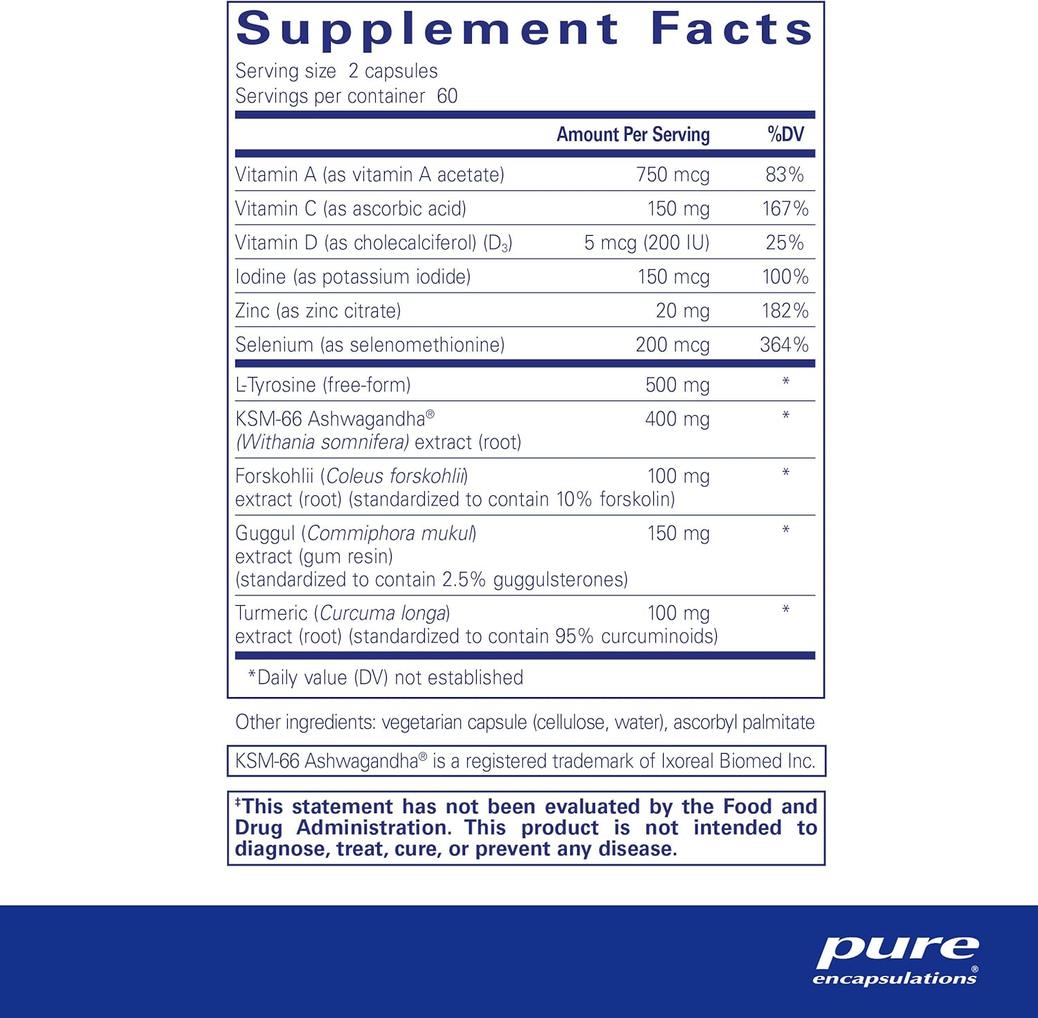 Pure Encapsulations Thyroid Support Complex - Supports Thyroid Health* - Antioxidant Infusion - with Ashwagandha & Iodine - Non-GMO & Vegetarian - 120 Capsules