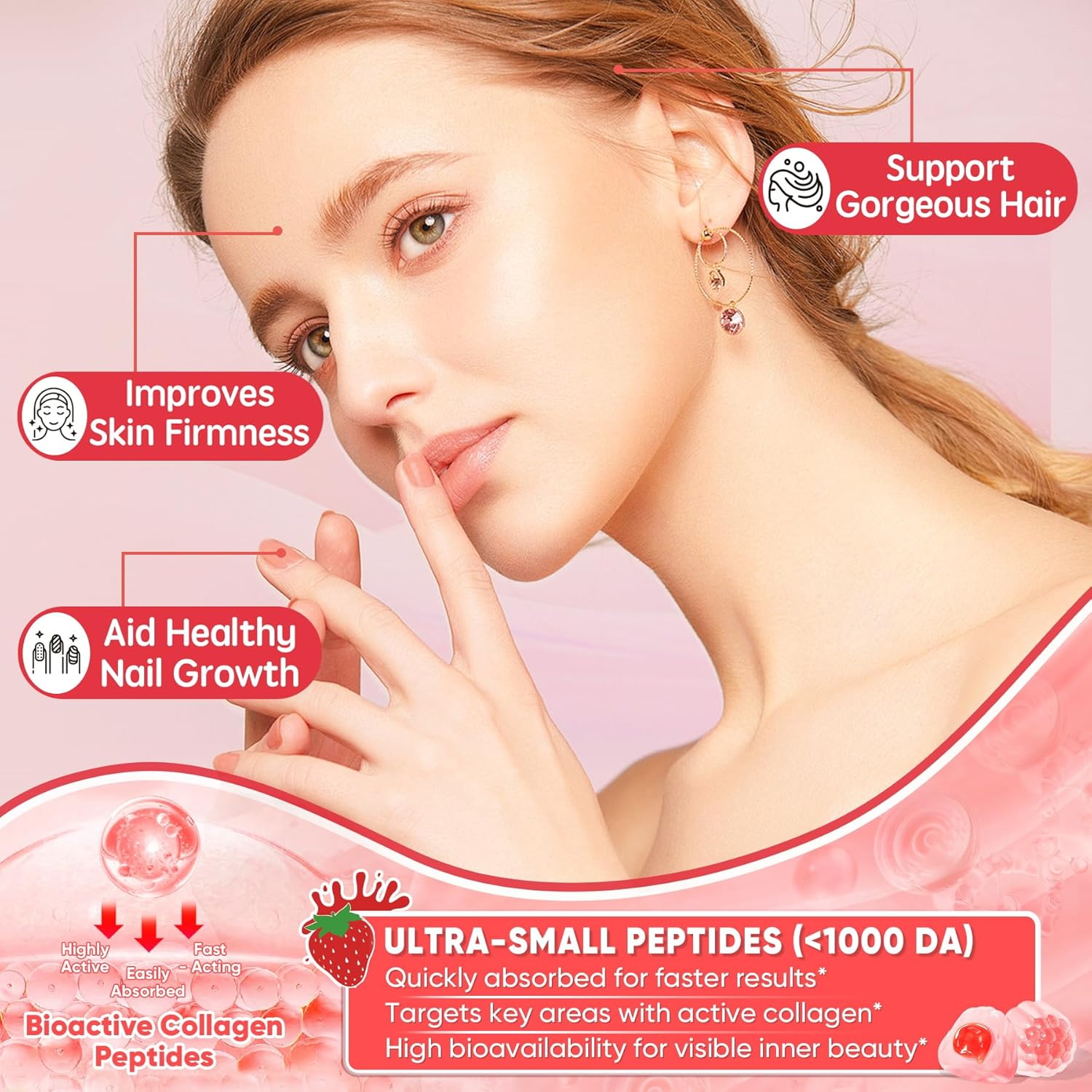 Collagen Peptide Gummies for Women & Men Sugar-Free, Multi Collagen Hydrolyzed w/ 1500mg Protein Type I,II,III,V,X, 5000mcg Biotin, Methylated B12, Vitamin C A E D3 B6 for Skin Hair Nails, Bone, 60Cts