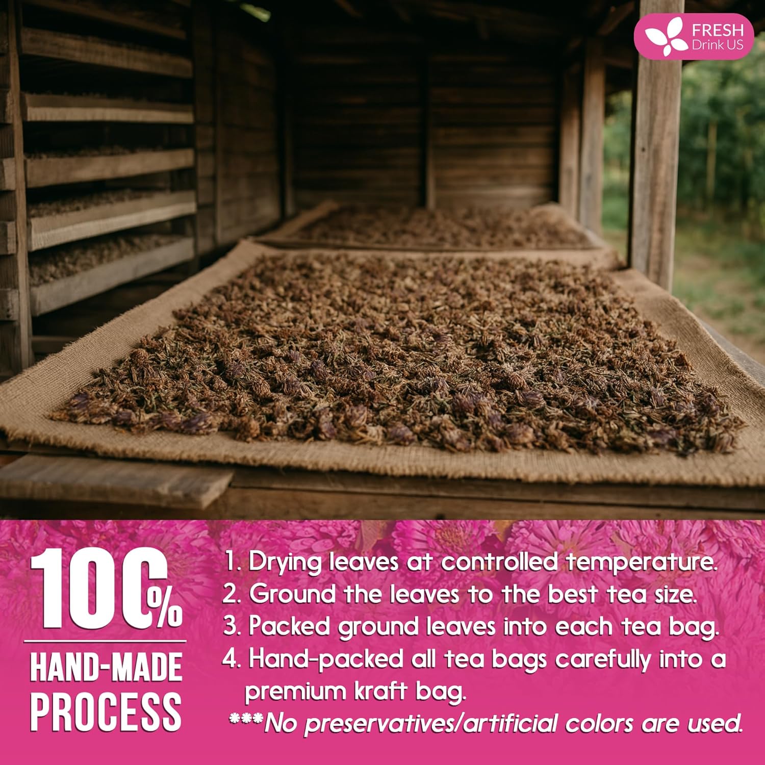 FreshDrinkUS, Premium Red Clover Herbal Tea– 135 Tea Bags – Pure – Naturally Smooth & Mild Flavor – Premium Quality, Eco-Conscious Packaging. Caffeine-Free. Gluten Free. Vegan
