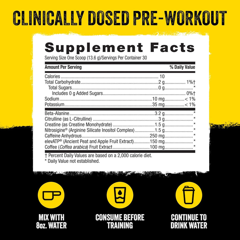 BEYOND RAW LIT Pre Workout Powder Supplement for Men and Women, Energy, Focus, Endurance, Pumps, Nitric Oxide Boost, 250mg Caffeine, Creatine, Beta Alanine, Watermelon, 30 Servings