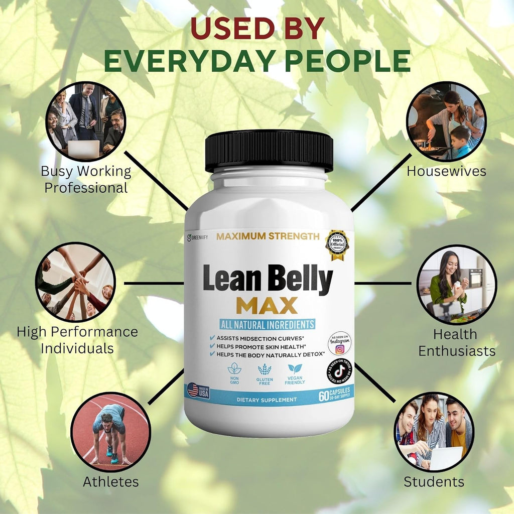 Lean Belly Max Natural Supplement, 60 Capsules, 30-Day Supply, All Natural Ingredients, Non-GMO, Gluten Free (1)