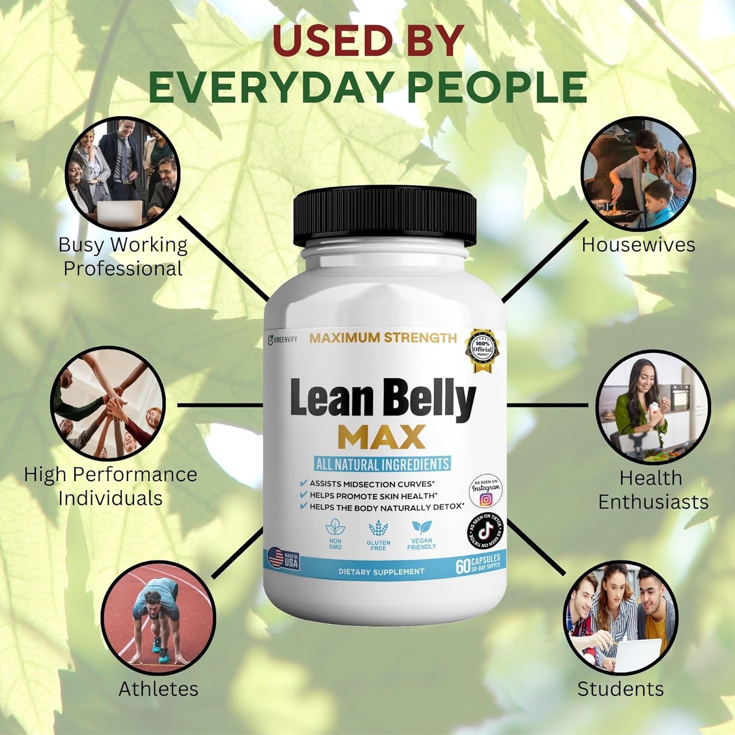Lean Belly Max Natural Supplement, 60 Capsules, 30-Day Supply, All Natural Ingredients, Non-GMO, Gluten Free (1)