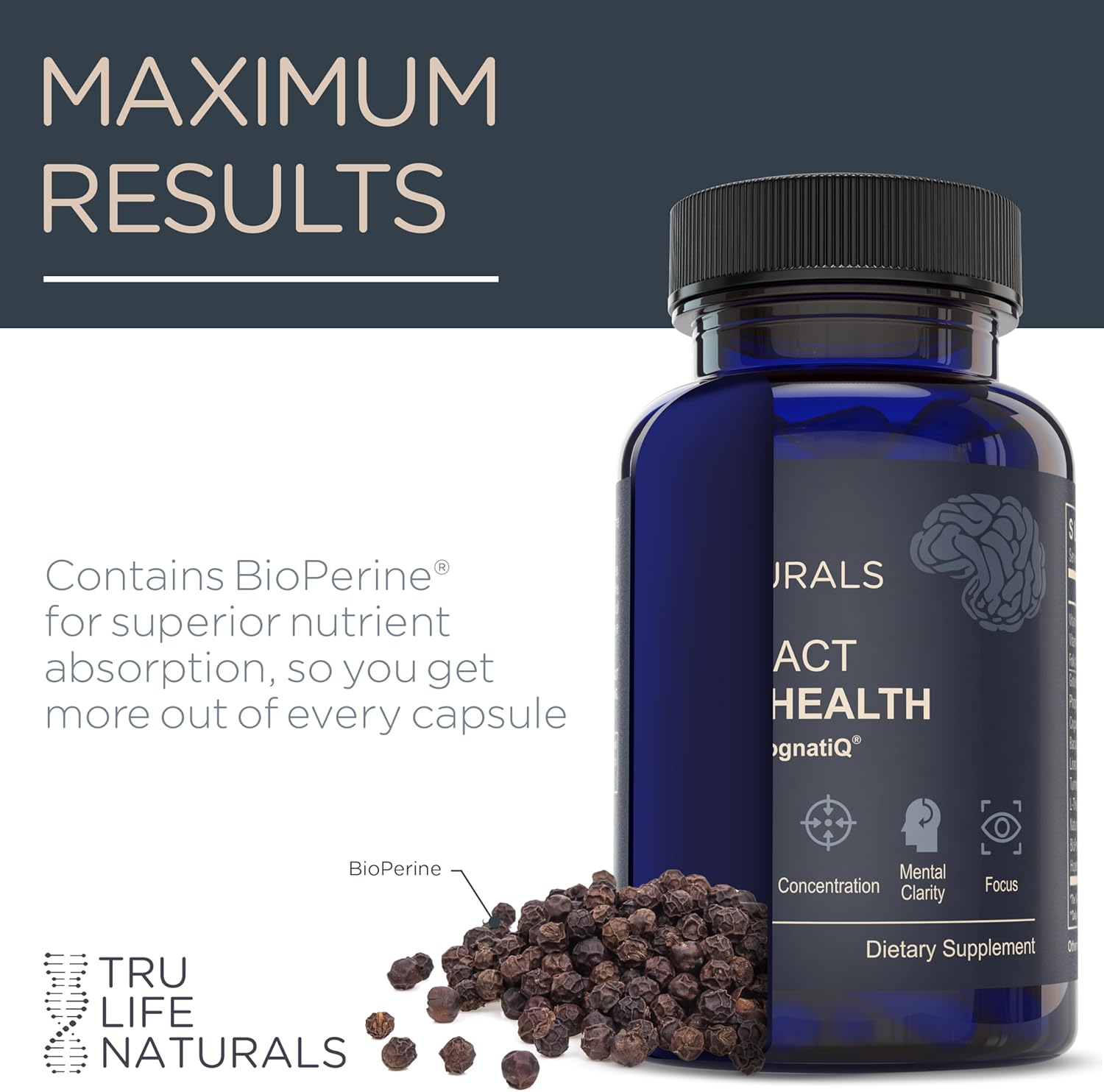 NEUROACT Brain Health Memory, Focus, Concentration, Mental Clarity with CognatiQ, Vitamin B3 & B6 | Manage Stress & Elevate Mood | Holistic Brain Health Formula, Sustained Energy & Well Being
