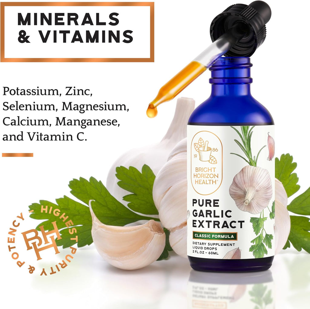 Pure Garlic Extract with Allicin Classic Formula Boost Immune Support Vegan Friendly Natural Supplement, Raw Organic Garlic in Liquid Form, Natural Superfood with Nutrients and Minerals (2 fl oz)