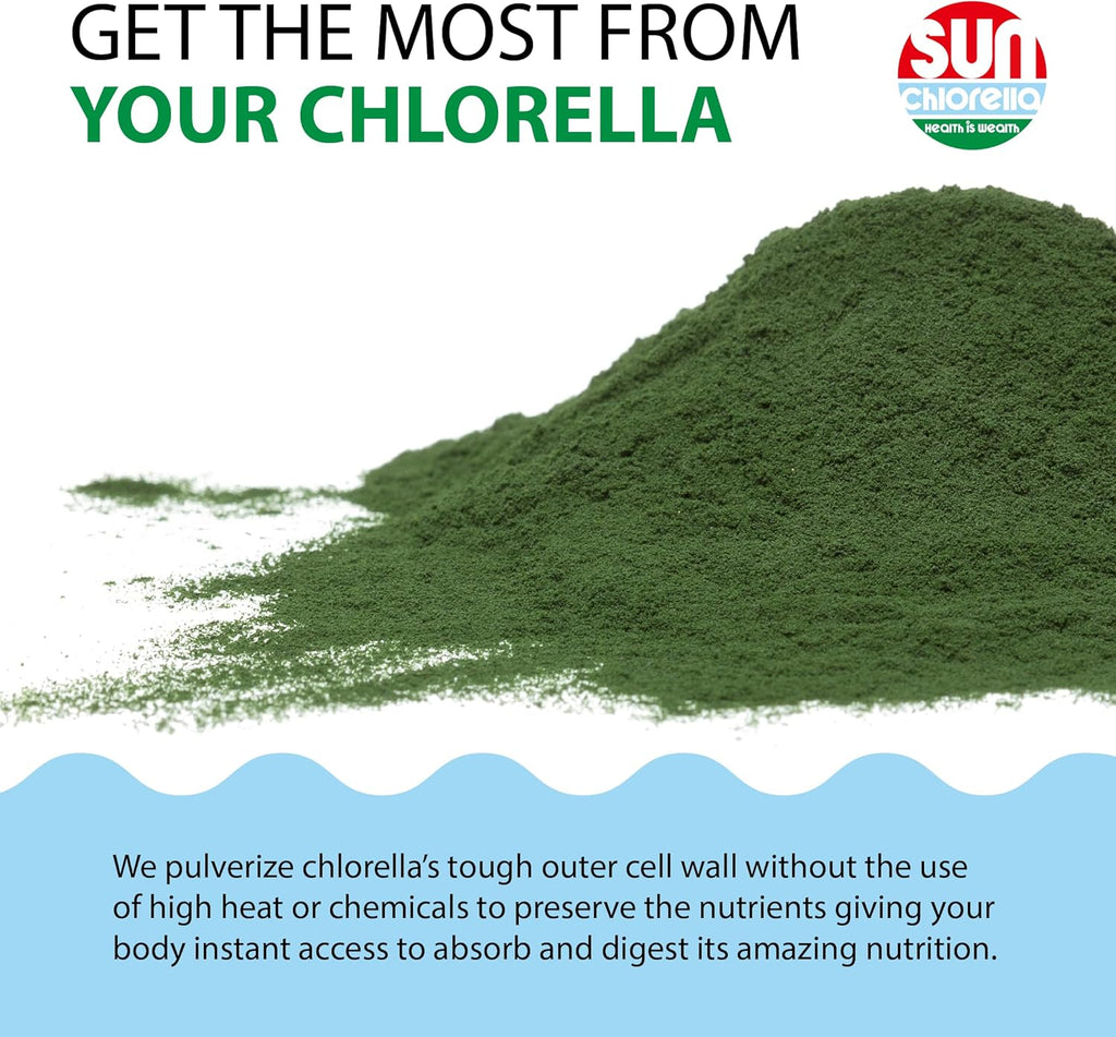 Sun Chlorella Powder Green Algae Superfood Supplement Supports Whole Body Wellness Immune Defense, Gut Health & Natural Energy Boost - Chlorophyll, B12, Protein, Non-GMO - 30 Packets