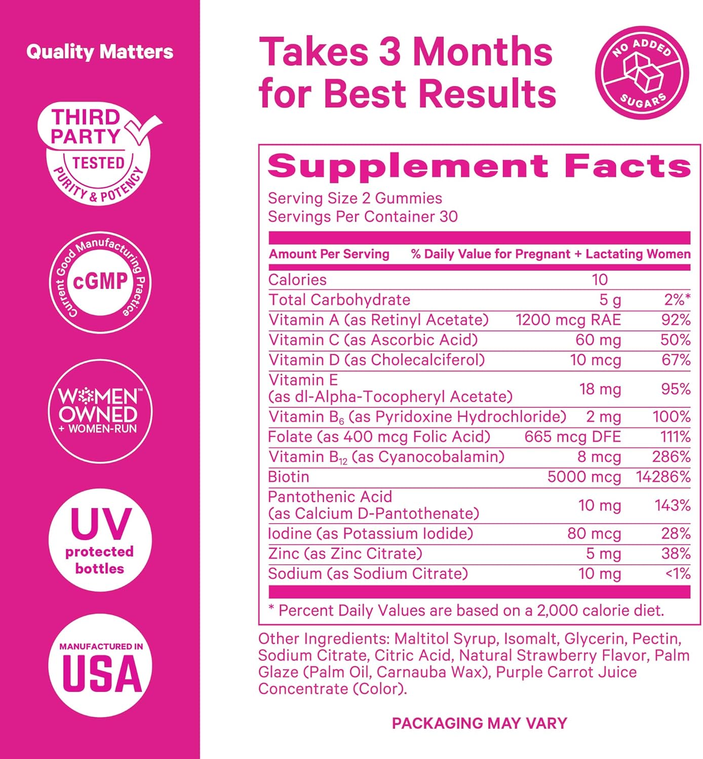 Pink Stork Postpartum Hair Loss Gummies | Biotin, Pantothenic Acid, Vitamin E, B6, B12 | Postnatal Hair Growth + Regrowth Support | Breastfeeding-Friendly | Postpartum Essentials | 60 Gummies