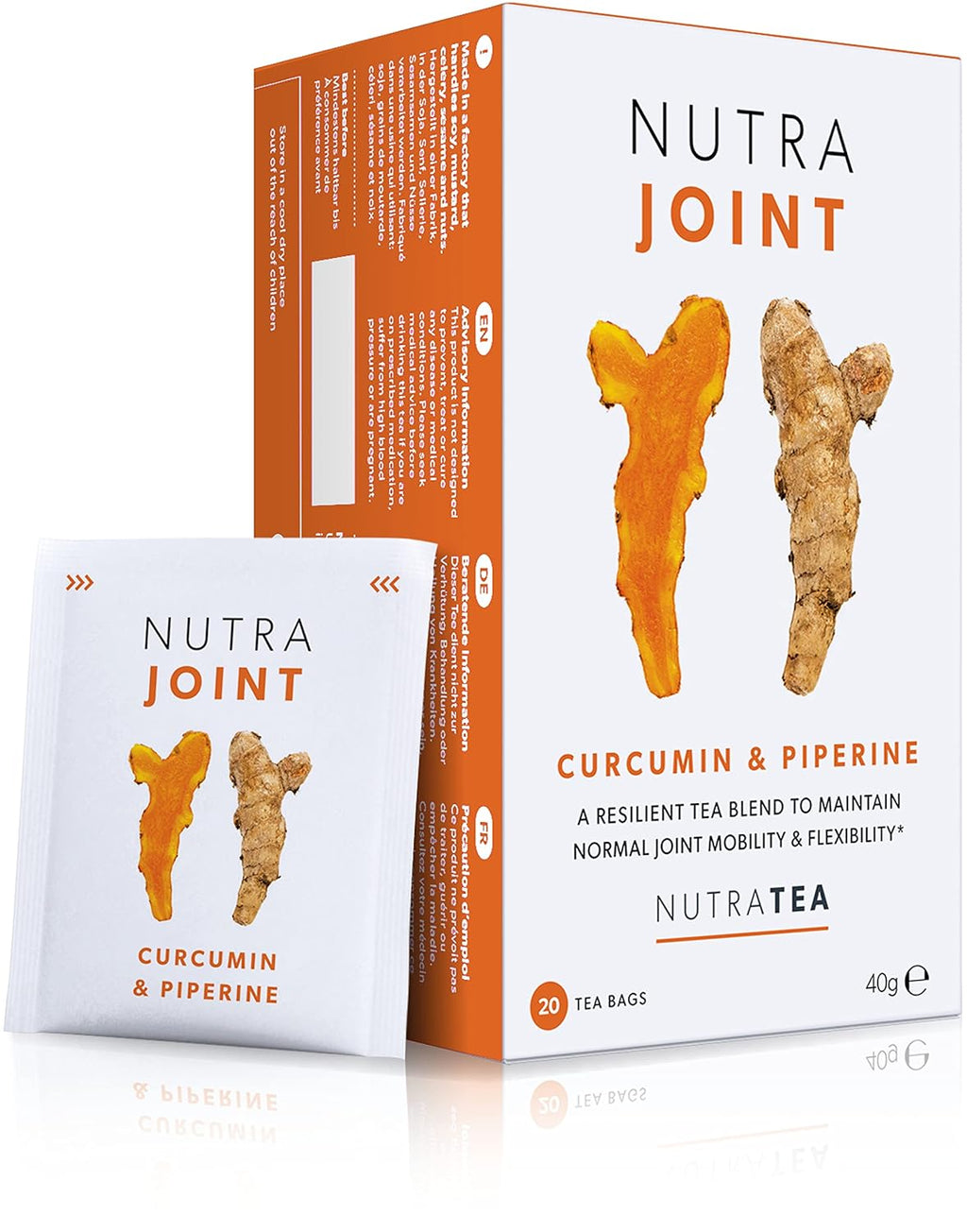 Nutra Tea NutraJoint – Joint Care Tea – Joint Mobility and Flexibility – Curcumin, Green Tea and Piperine – 20 Enveloped Tea Bags – Herbal Infusion – 1 Pack
