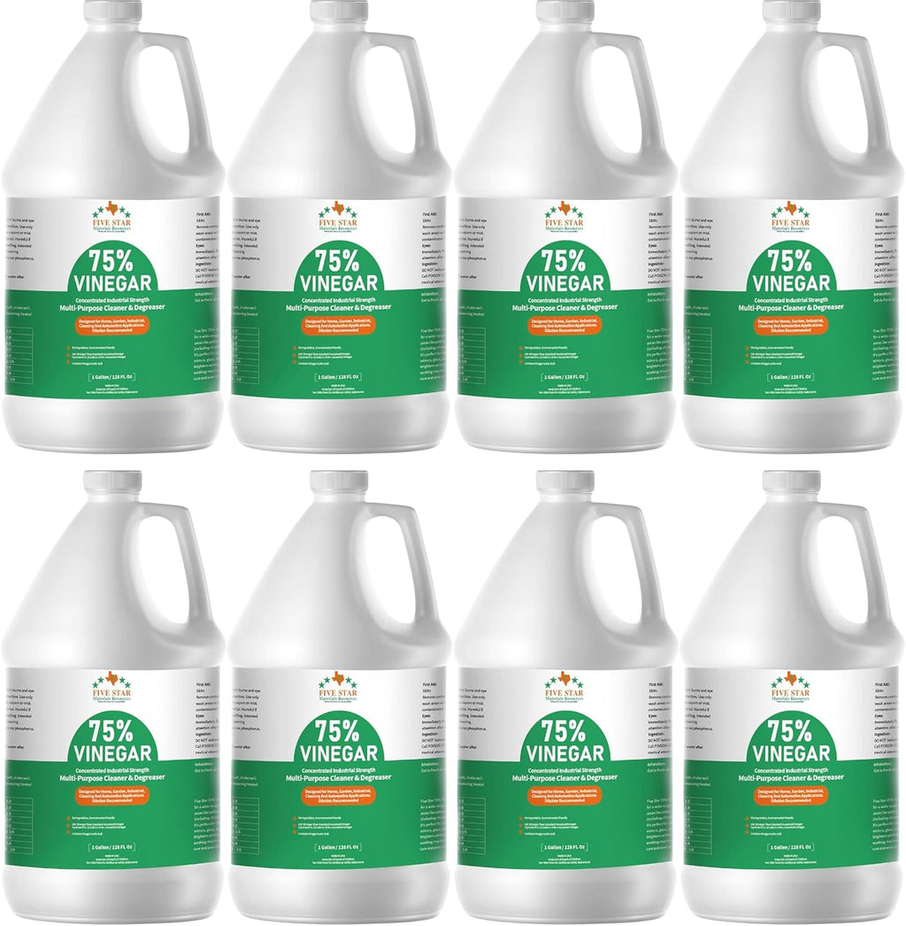 75% Vinegar Concentrated | White Vinegar for Cleaning and Garden | Home, and Outdoor Pure | Max Performance 18X Power | with Instructions 8 Gallons (1024 fl oz)