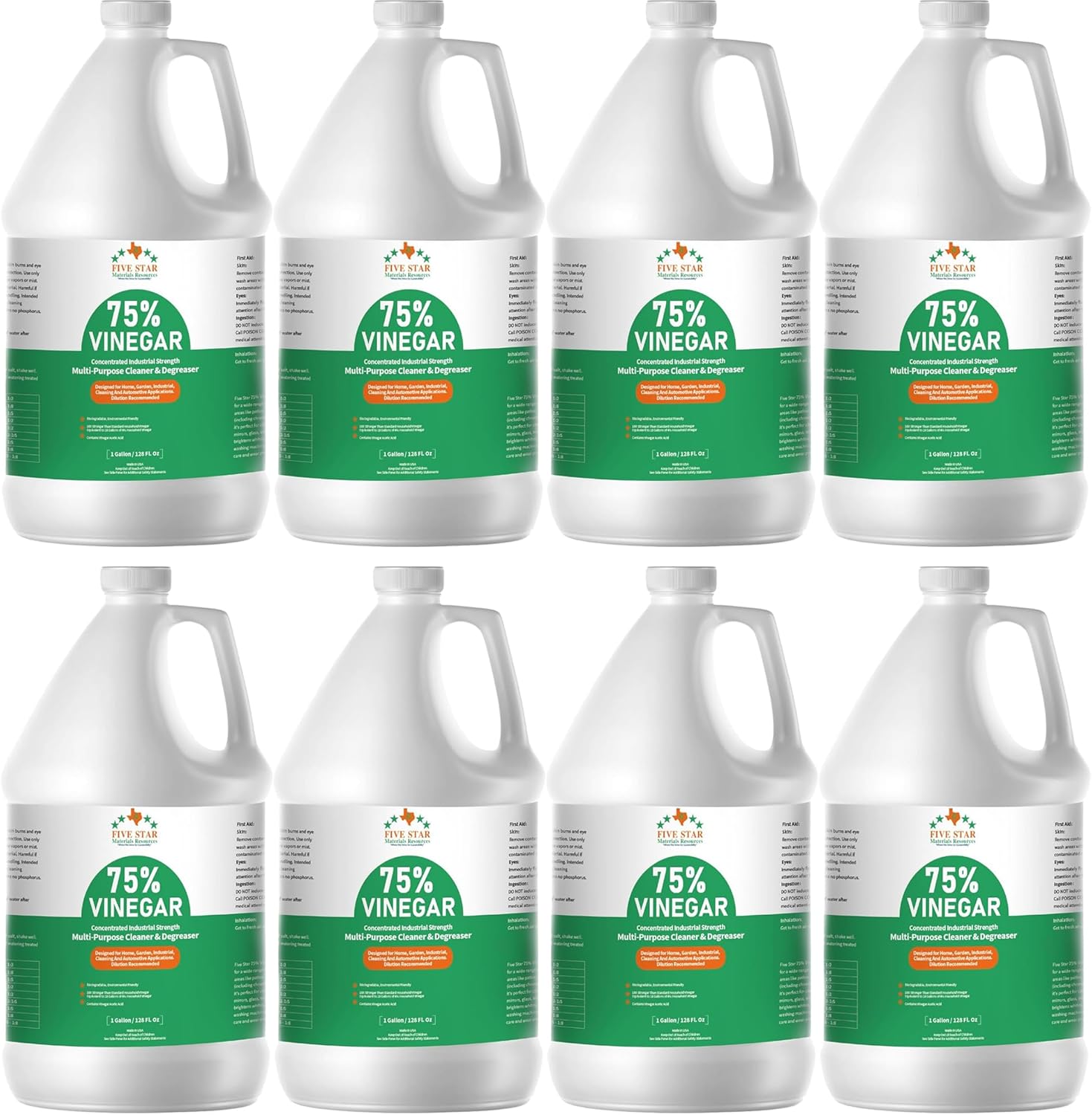 75% Vinegar Concentrated | White Vinegar for Cleaning and Garden | Home, and Outdoor Pure | Max Performance 18X Power | with Instructions 8 Gallons (1024 fl oz)