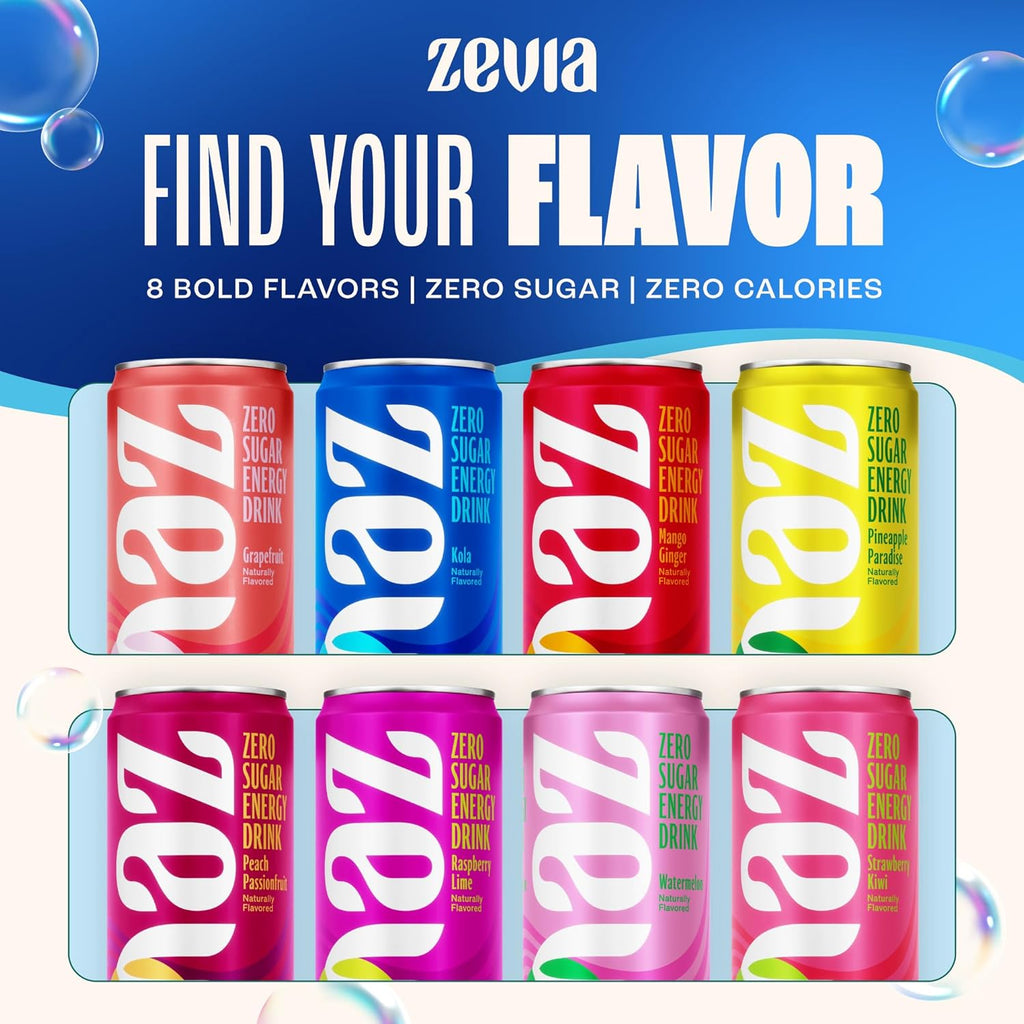 Zevia Zero Sugar Energy Drink, Kola, 12 oz Cans (12-Pack) – Naturally Sweetened, Non-GMO Project Verified, Gluten-Free, Vegan