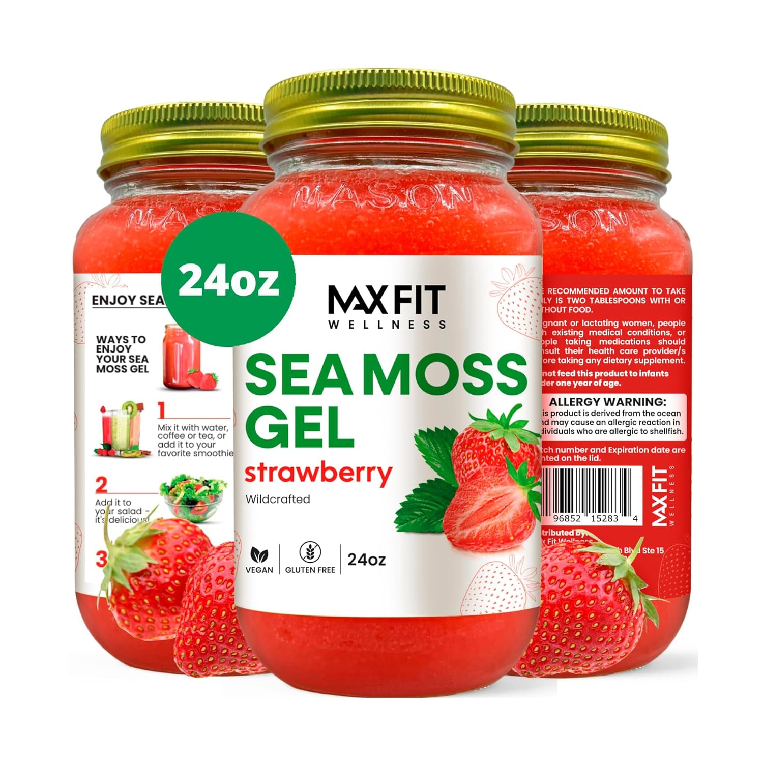 Sea Moss Gel Raw (12 Flavors) 24oz Wildсrafted Gold Sea Moss Gel from Saint Lucia | 92 Vitamins and Minerals | Pure Raw+Non-GMO | Vegan Superfood