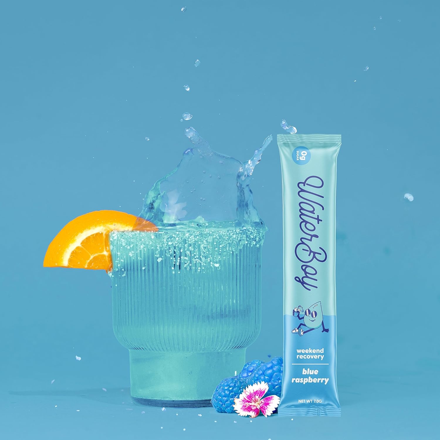 Waterboy Weekend Recovery | 3,200mg Electrolyte Powder Packets | Ginger + L-Theanine + Vitamins | No Sugar, All Natural, Gluten Free | 24 Drink Stick Mixes (Blue Raspberry)