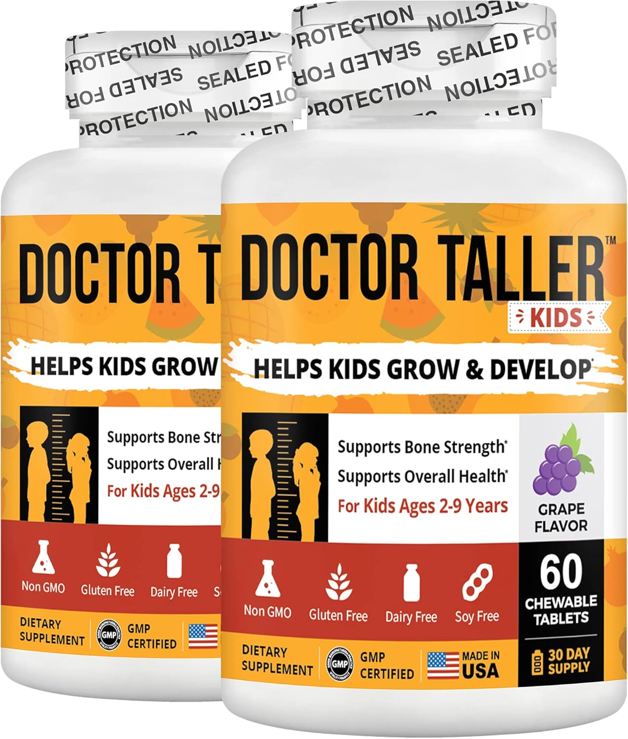 NuBest Doctor Taller Kids - Healthy Bone Strength Support with Multivitamins & Multiminerals for Kids Ages 2 to 9 - Support Bone Growth & Stay Stronger - Grape Flavor - 120 Chewable Tablets | Pack 2