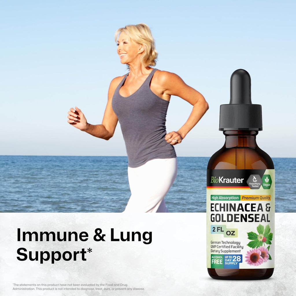 BIO KRAUTER Echinacea and Goldenseal Root Liquid Extract - Natural Immune Support - Echinacea Drops with Goldenseal - Vegan, Alcohol & Sugar Free Tincture - 2 Fl.Oz.