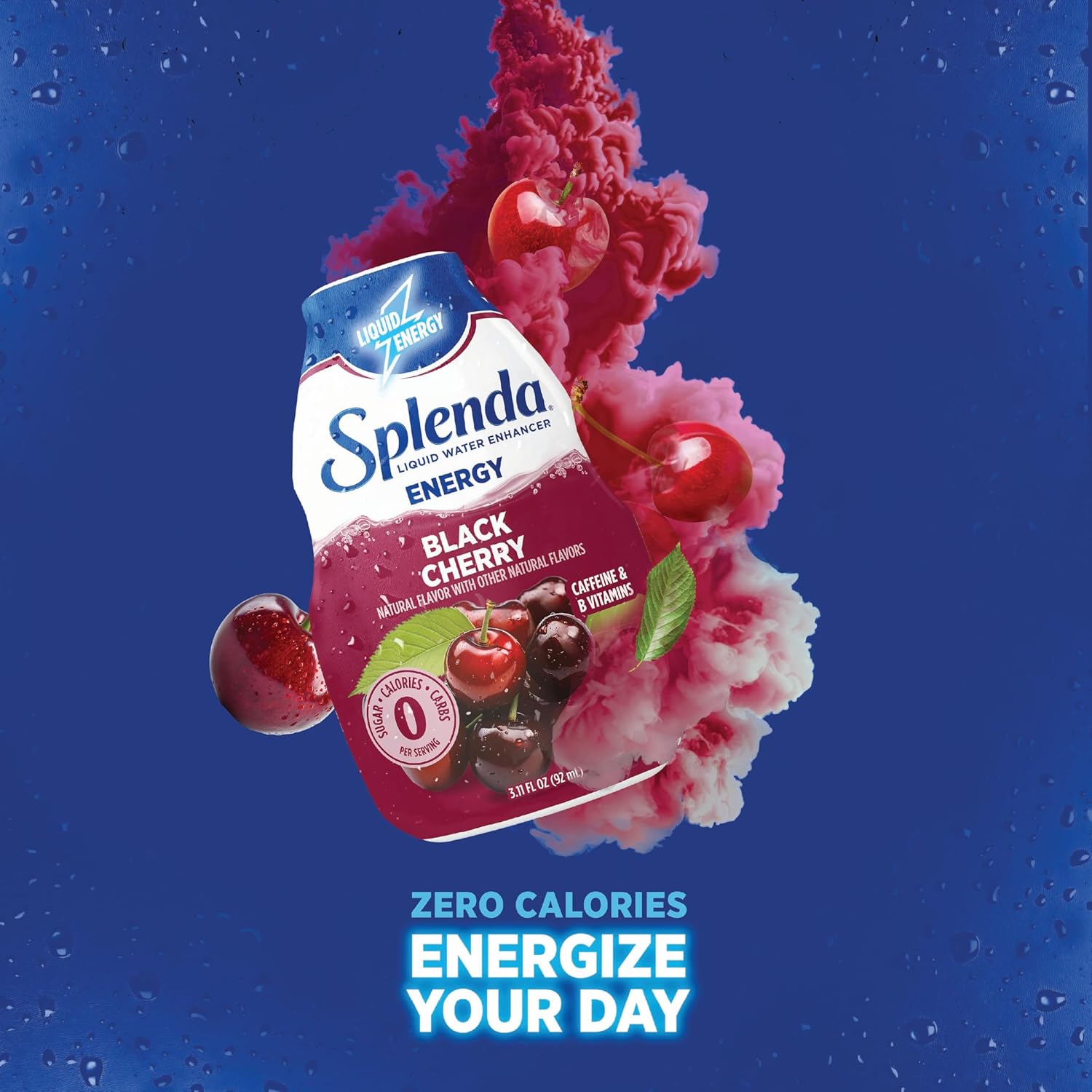 SPLENDA Energy Liquid Water Enhancer Drops, Sugar Free, Zero Calorie, Natural Flavor, Concentrated Drink Mix, 3.11 Fl Oz Each Bottle (Black Cherry, 1 Pack)