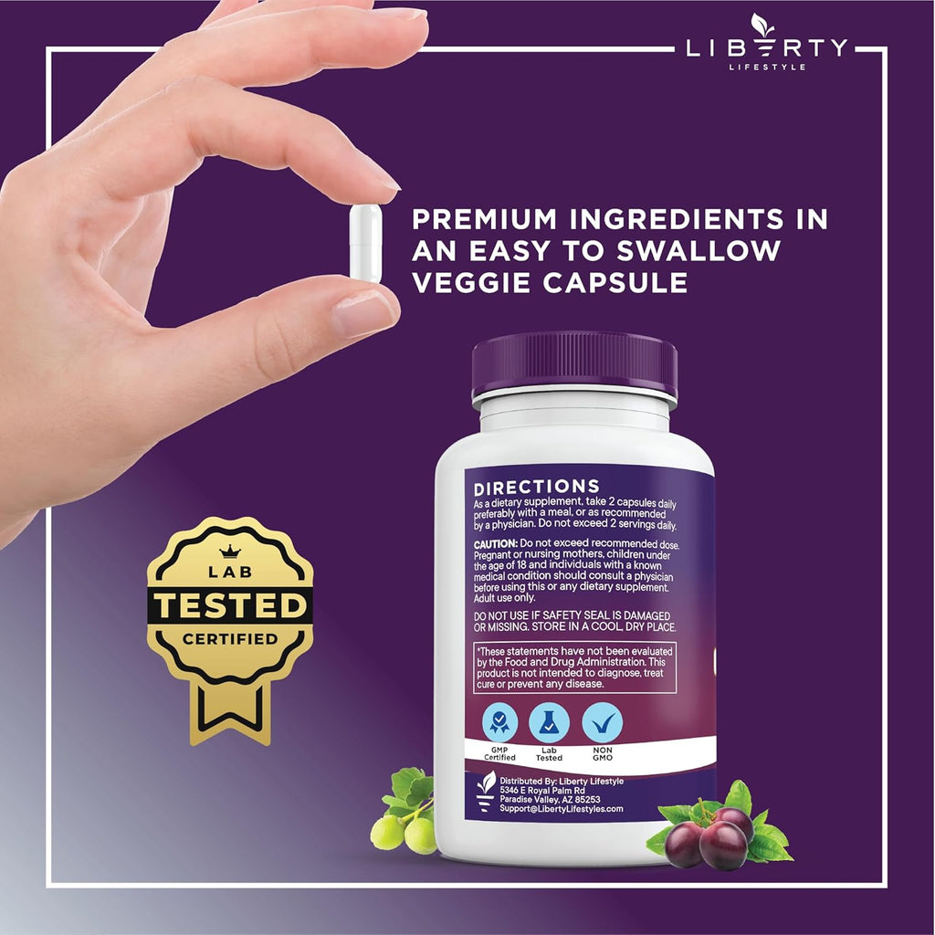 Resveratrol, Berberine, Grape Seed Extract, Quercetin, Polyphenol Supplement for Women and Men with Noni Extract, N-Acetyl Cysteine, Acai Extract - 2-Pack
