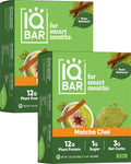 IQBAR Brain and Body Plant Protein Bars - Matcha Chai - 24-Count - Keto, Vegan, Low Carb, High Fiber, Gluten Free, Dairy Free, Low Sugar Snack with Nutrients for Focus, Energy, Meal Replacement