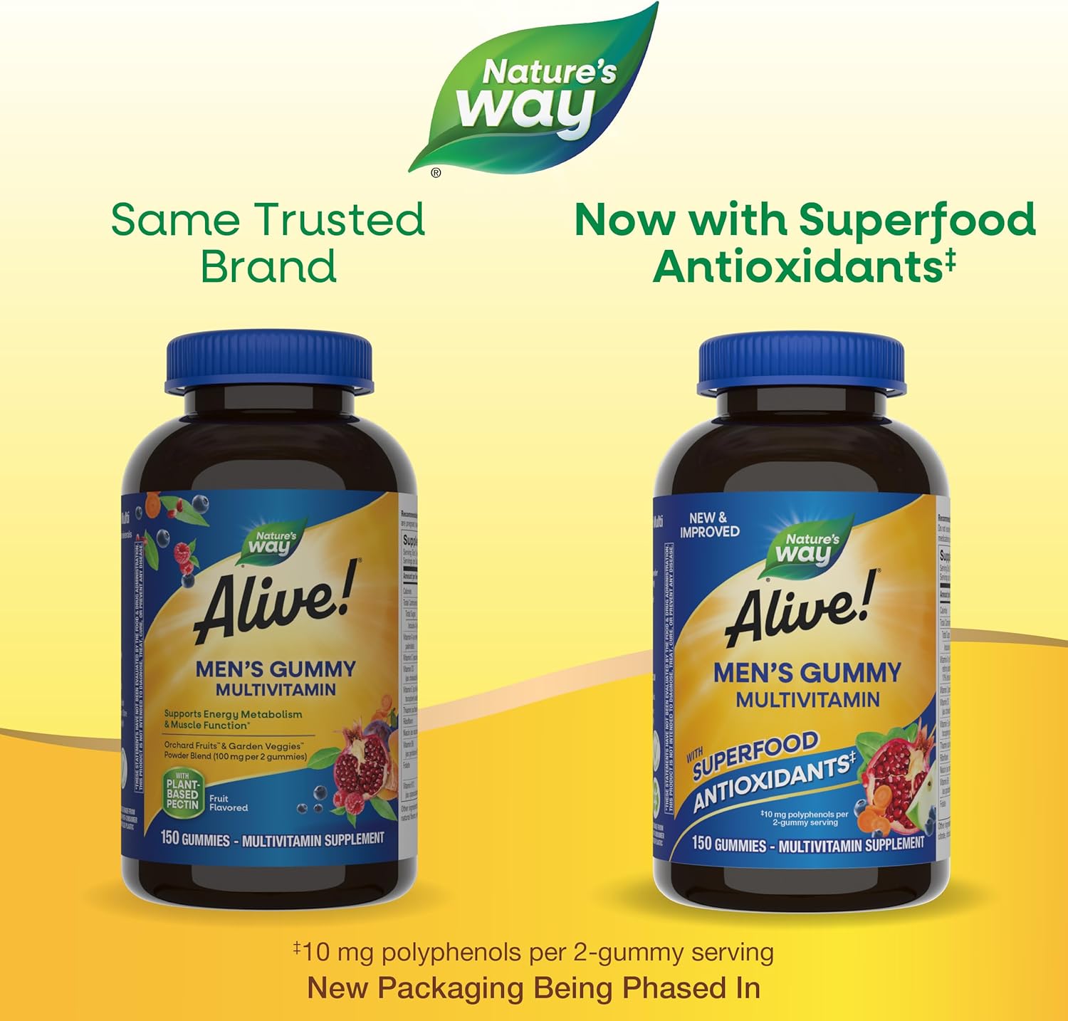 Nature's Way Alive! Men's Multivitamin Gummies, Supports Energy Metabolism*, Muscle Function*, Superfood Antioxidants(1), B-Vitamins, Vegetarian, Fruit Flavored, 150 Gummies (Packaging May Vary)