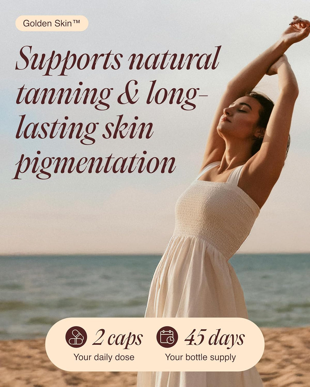 Golden Skin Tanning Supplement for Women & Men – Potent Tanning Pills with Beta Carotene, Lutein & L-Tyrosine for Skin Health | Natural Antioxidant Supplement & Tanning Vitamins | 90 Vegan Capsules