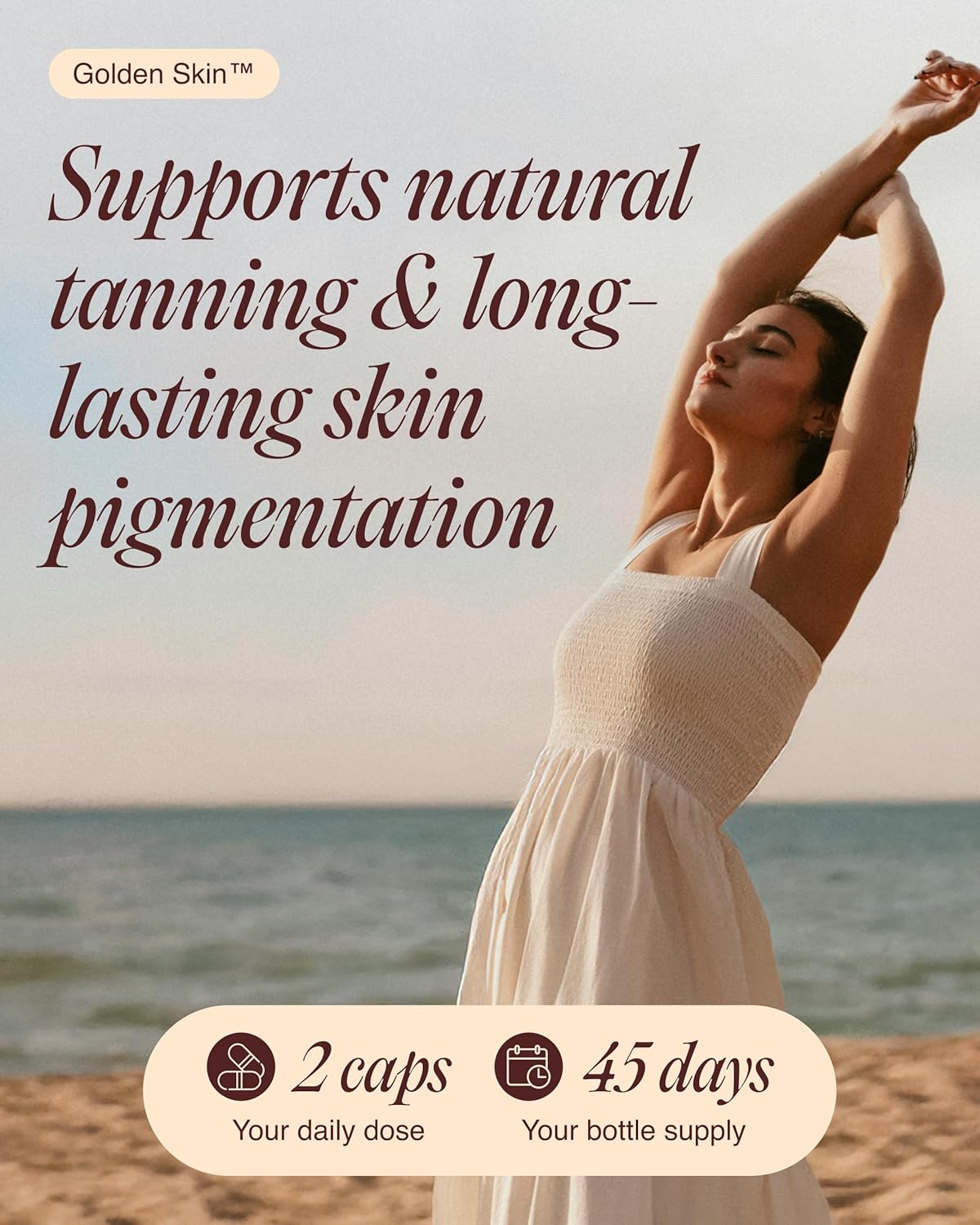 Golden Skin Tanning Supplement for Women & Men – Potent Tanning Pills with Beta Carotene, Lutein & L-Tyrosine for Skin Health | Natural Antioxidant Supplement & Tanning Vitamins | 90 Vegan Capsules
