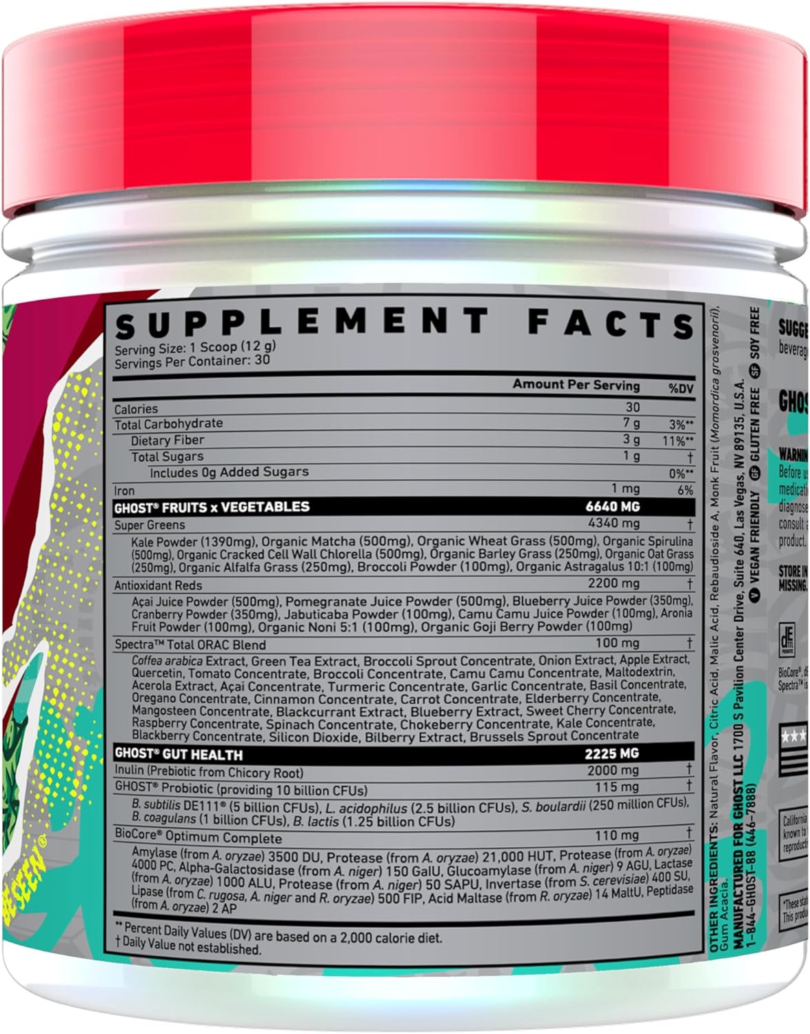 GHOST Greens Superfood Powder, Cranberry- 30 Servings - 19 Super Greens & Reds, Fruits, Vegetables, Spirulina, & Chlorella, Prebiotics, 10 Billion CFU Probiotic & Digestive Enzymes - Soy-Free