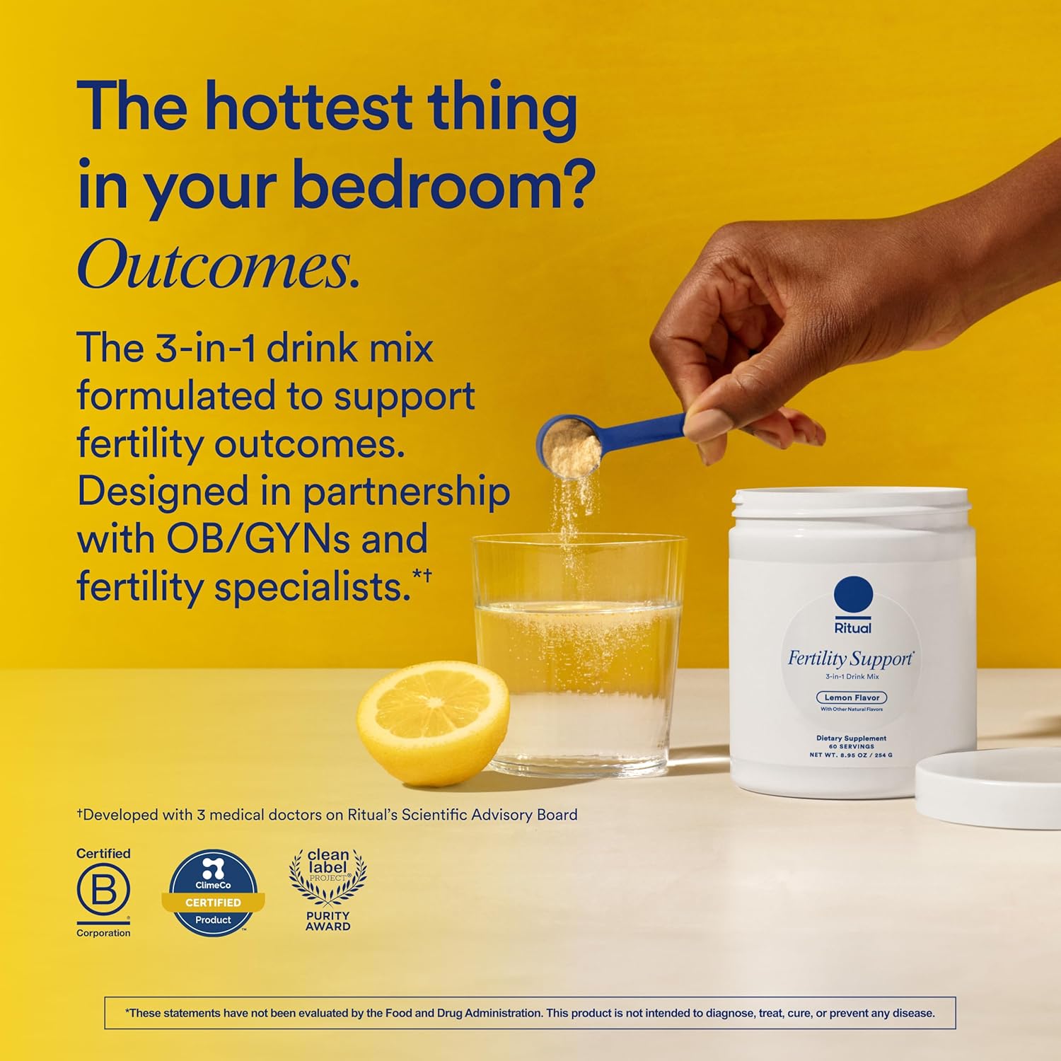 Ritual Fertility Support Supplement for Women 3-in-1 Drink-Mix Formulated to Support Conception Outcomes with Studied Ingredients (CoQ10, NAC, Myo-Inositol) and Designed with an OB/GYN. 60 Servings.*