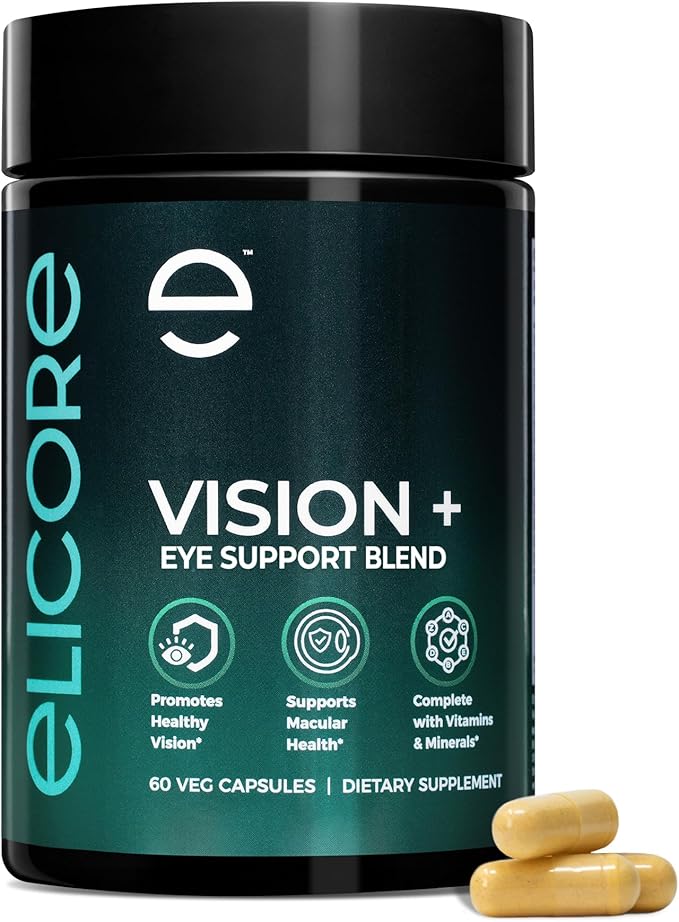 Vision+ Eye Support Blend Eye Vitamins and Mineral Supplement with Lutein, Zeaxanthin, Bilberry Extract, Vitamins A, C & E, Zinc & Copper - Support Eye Health & Clear Vision – 60 Veg Caps