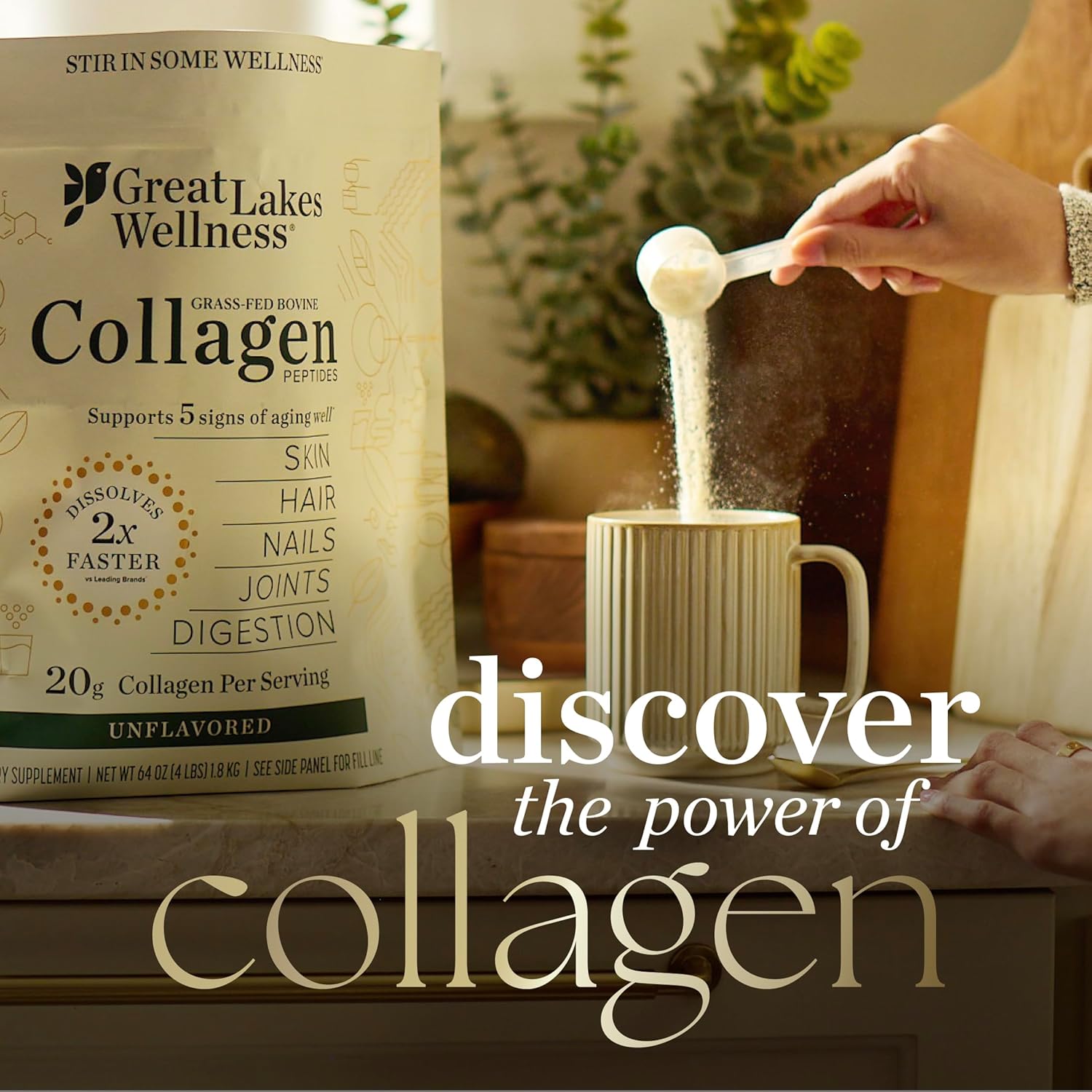 Great Lakes Wellness Collagen Peptides Powder for Skin, Hair, Nails, Joints & Digestion - Unflavored - 11 Servings (Pack of 1)