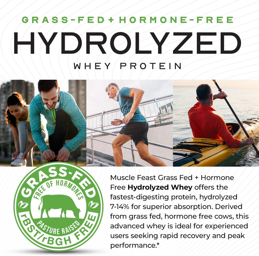 Muscle Feast Hydrolyzed Whey Protein Powder, Grass Fed and All Natural Hormone-Free, Hydro Whey Powder for Men and Women, Gluten Free, Non-GMO, Delicious Hydrolyzed Protein Powder, Chocolate, 2lb