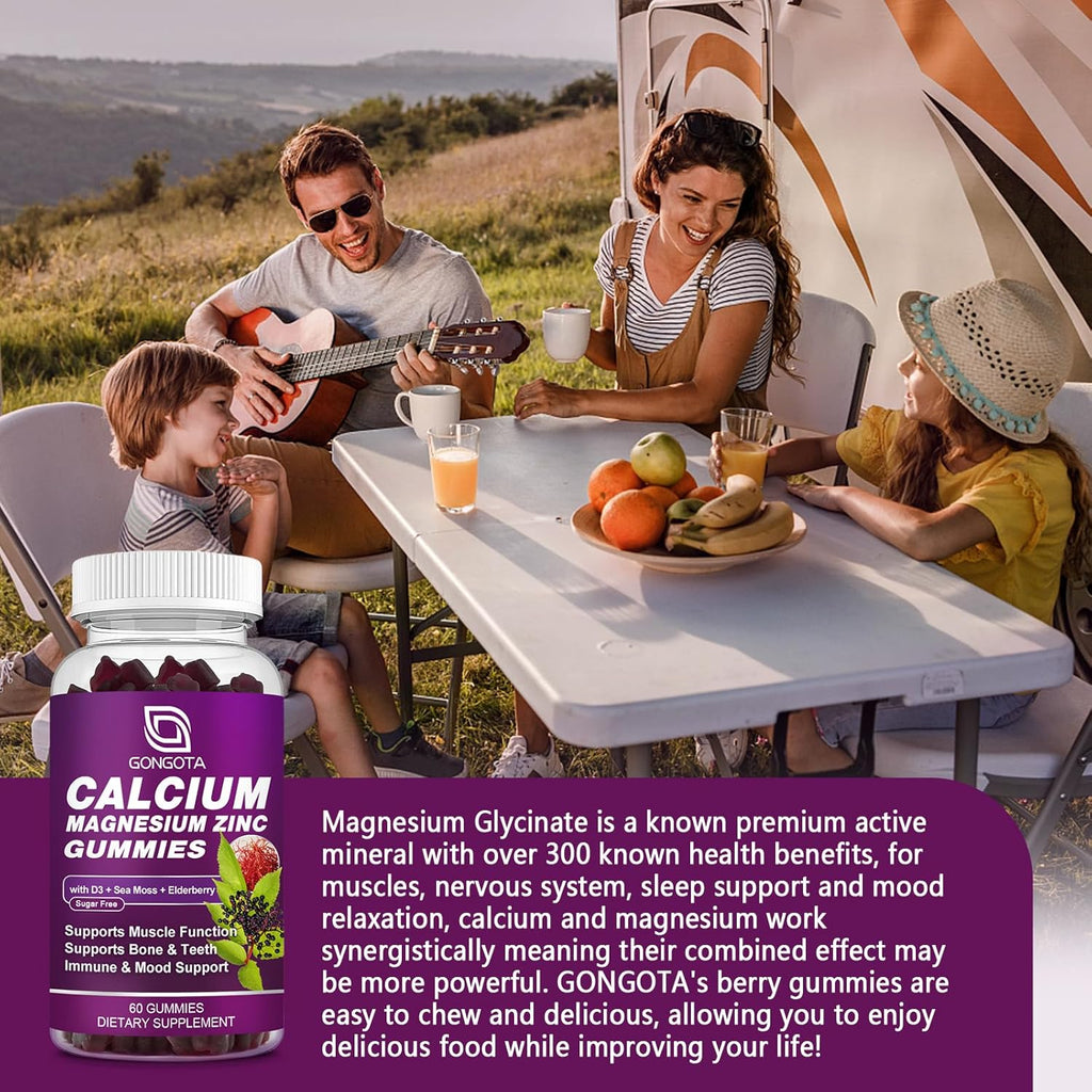 Calcium Magnesium Zinc with Vitamin D3 Supplement, Highly Absorbent Calcium Gummies with 300mg Magnesium glycinate Support Bone & Teeth, Muscle for Adults and Teens,Sugar Free, Vegan (2 Pack)
