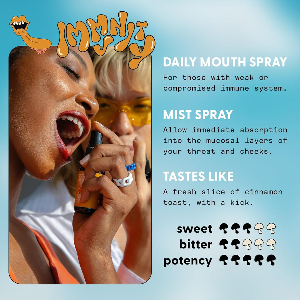 Daily Immunity Mouth Spray Organic - Mushroom Immunity Spray Supplements - Turkey Tail & Reishi Mixed Mushrooms Extract - Immune & Digestive Health Support - 30ml Pure & Organic Turkey Tail