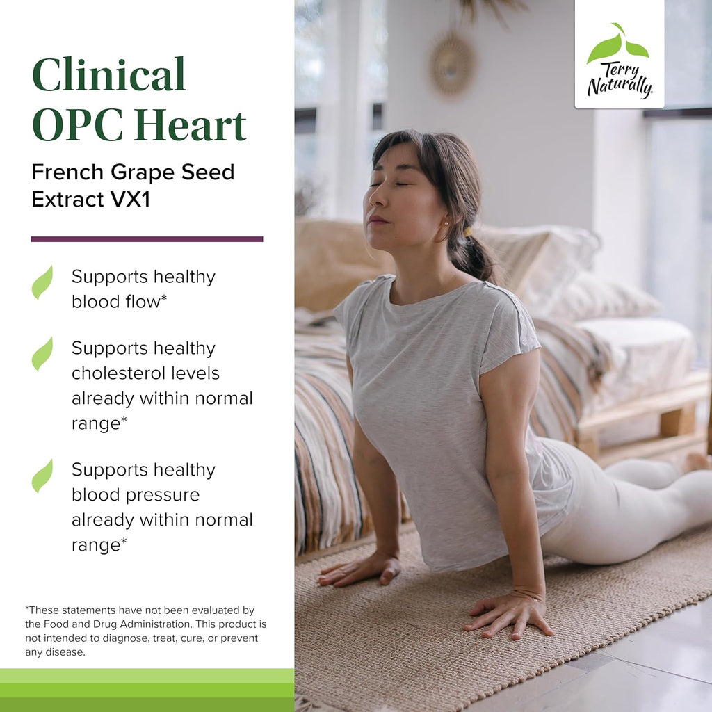 Terry Naturally Clinical OPC Heart - Heart Health Supplement with Magnesium, Vitamin B6, Grape Seed Extract - Dietary Supplement for Artery Health & Circulation - 60 Capsules