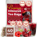FRESHDRINKUS, Premium 40 Hibiscus Flowers Tea Bags, 100% Natural & Pure from Hibiscus Flowers. Loose Flower Hibiscus Herbal Tea. No Sugar, No Caffeine, No Gluten, Vegan.