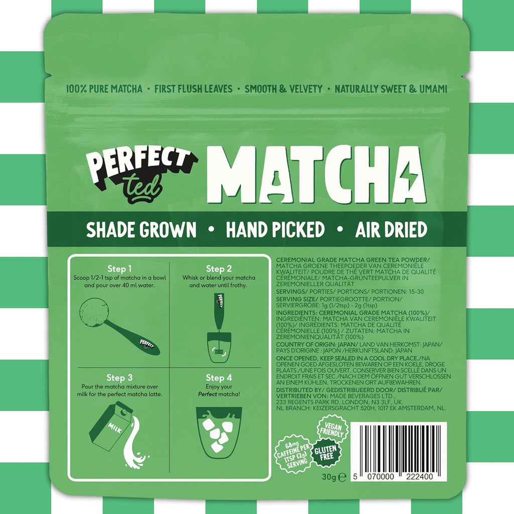 Perfect Ted Powder | Organic Matcha 30g | Organic Ceremonial Grade Matcha | Japanese Matcha Tea Powder | Matcha Fuel | (30 Servings)