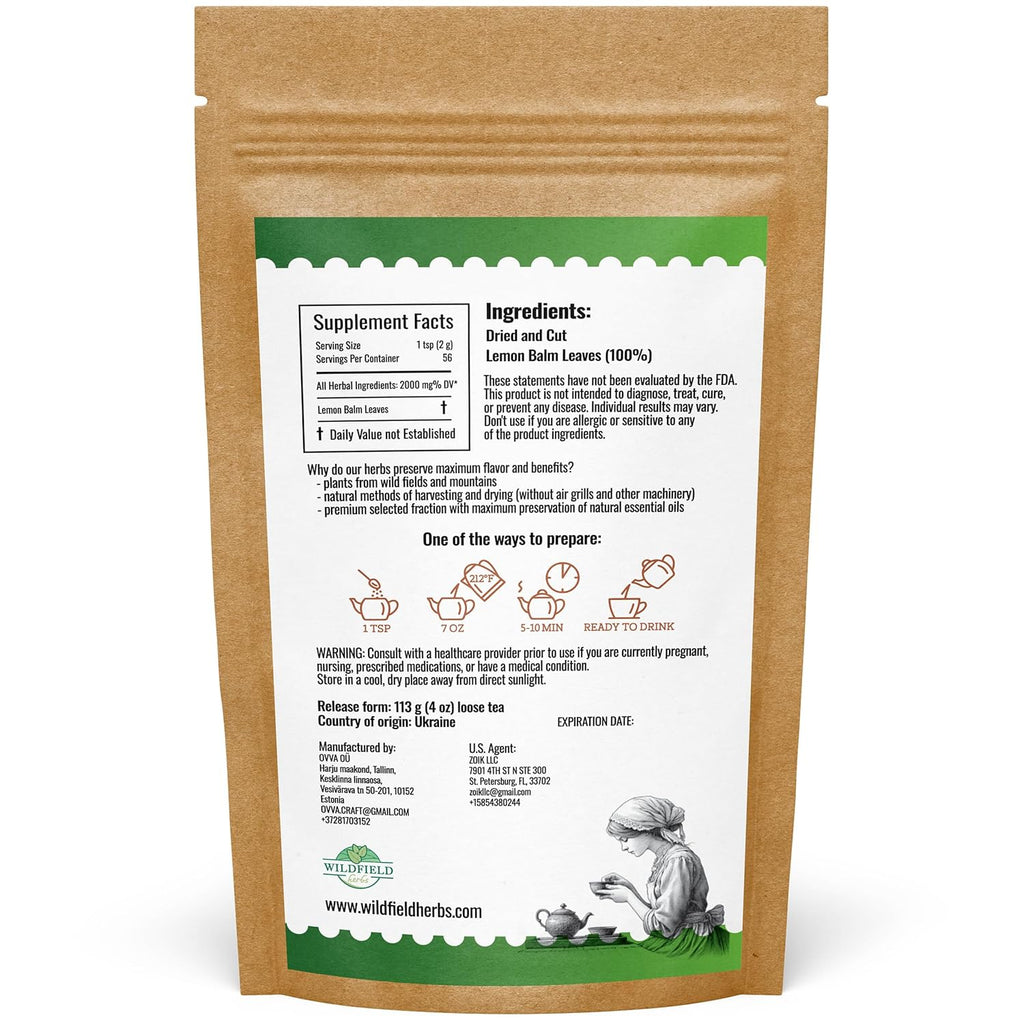 4 oz. Dried Lemon Balm Herb Frontier Loose Lemon Balm Tea Bags (Melissa Officinalis Tea) - 113g Melissa Herb Te De Toronjil