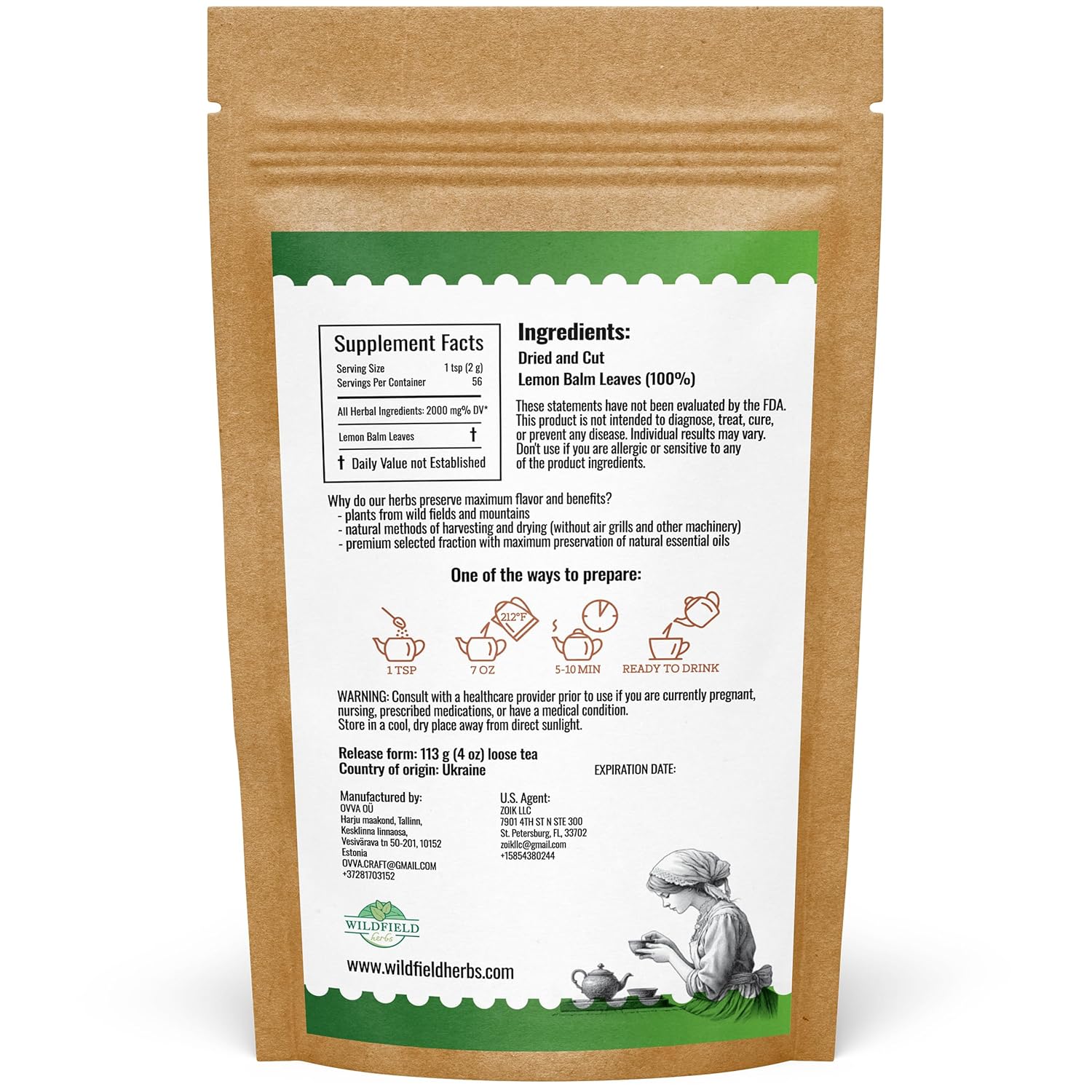 4 oz. Dried Lemon Balm Herb Frontier Loose Lemon Balm Tea Bags (Melissa Officinalis Tea) - 113g Melissa Herb Te De Toronjil