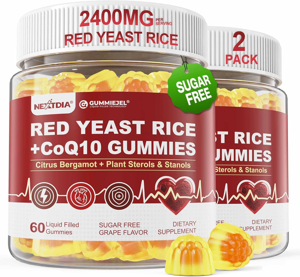 Red Yeast Rice Gummies with CoQ10, Extra Strength 2400MG Supports Vascular* Health for Men & Women, Made in USA, Boost Energy, Immunity, Vegan & Non-GMO - 120 Count