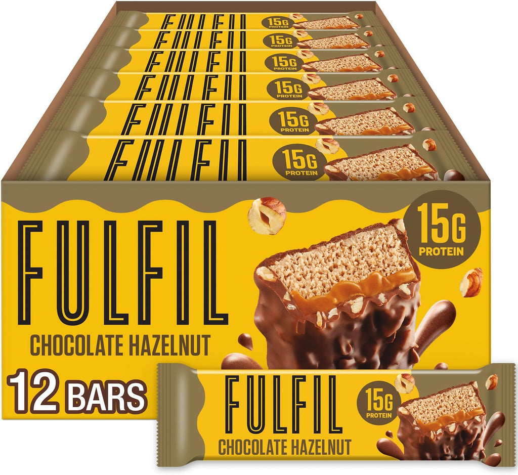 FULFIL Protein Snack Bars, Chocolate Hazelnut Flavored, Gluten Free with 15g Protein, Pantry Staples, 12 Count
