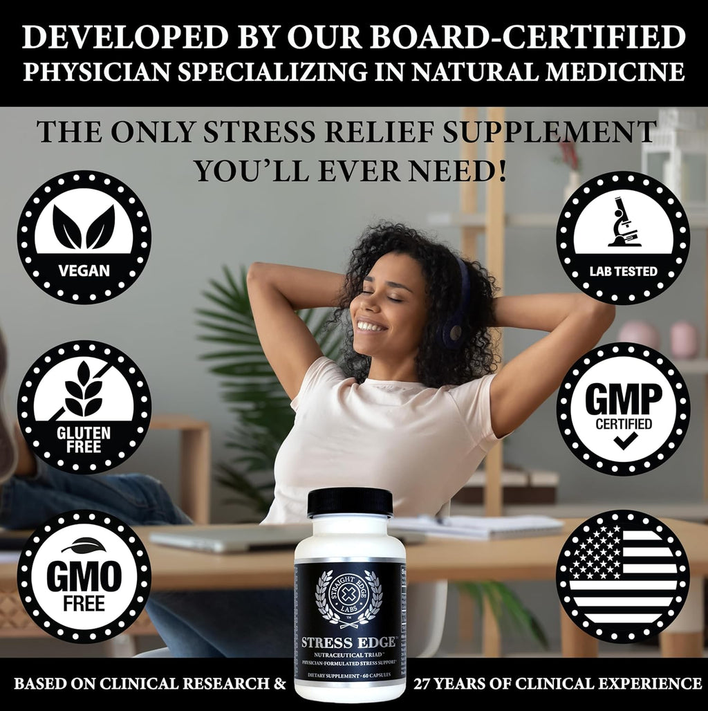 Stress Edge Stress Relief Supplement, Natural Mood Enhancer, Physician-Formulated, Calm Mind and Body, Improve Sleep, Fast Acting, 30 Servings