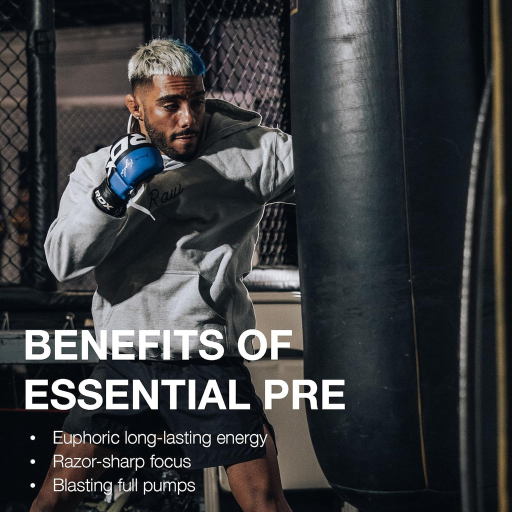 RAW Essential Pre-Workout Powder (Grape) - Chris Bumstead Sports Nutrition Supplement for Men & Women - Preworkout Energy Powder with Caffeine, L-Citrulline, L-Tyrosine, & Beta Alanine Blend