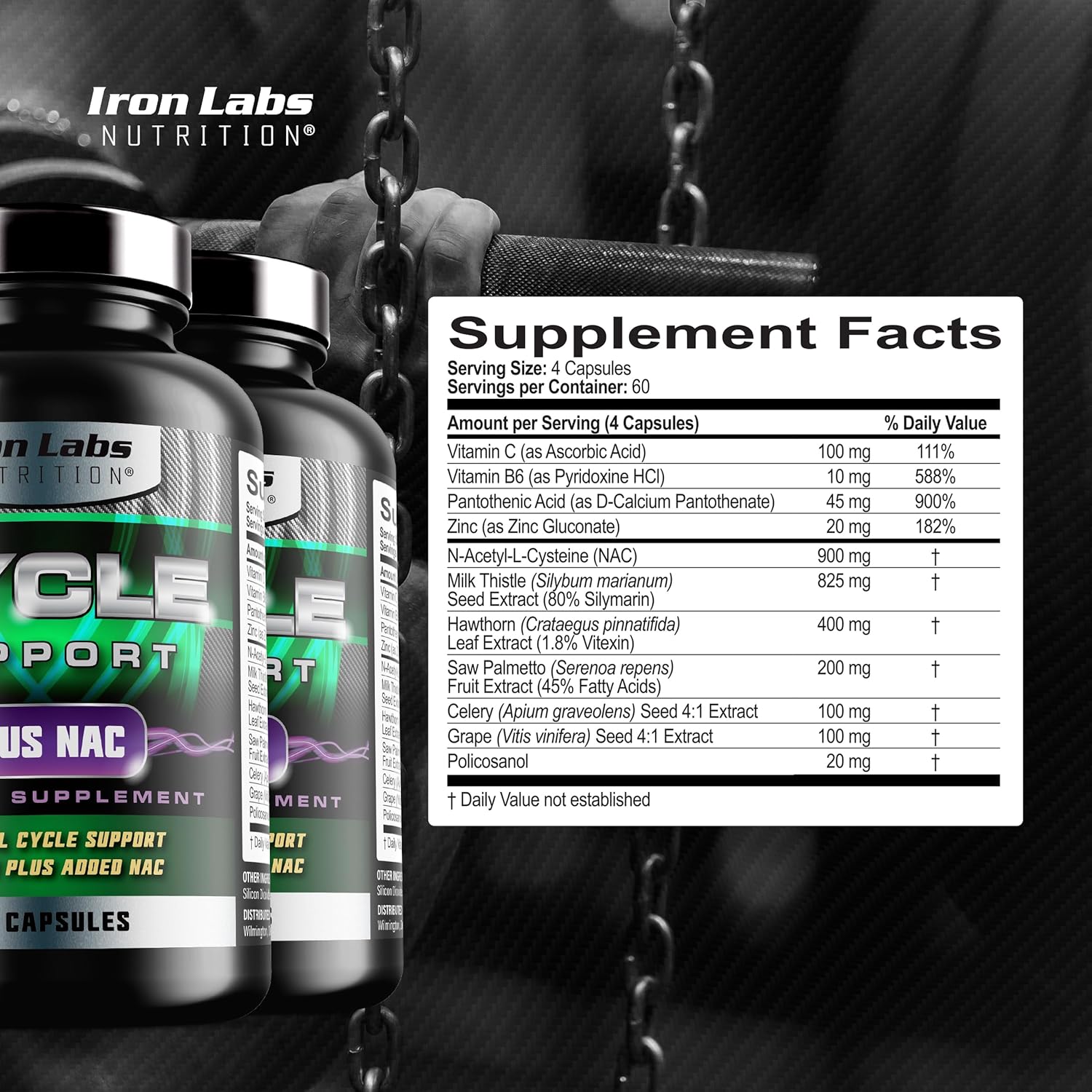 Cycle Support Plus NAC (N-Acetyl-L-Cysteine) - On Cycle Support Supplements for Men - with N Acetyl L Cysteine, Milk Thistle, Hawthorne Berry and More (240 Capsules)
