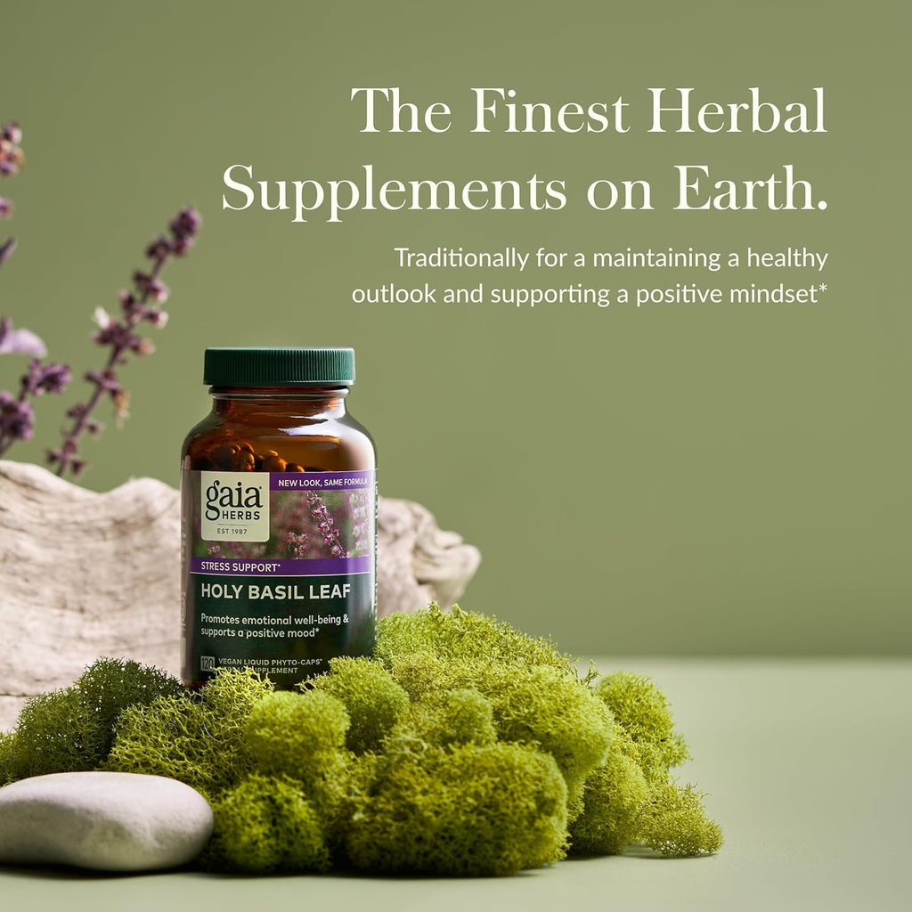Gaia Herbs Holy Basil Leaf - Traditionally Used to Support Stress Response - Adaptogenic Ayurvedic Herb* - 120 Vegan Liquid Phyto-Capsules (60-Day Supply)