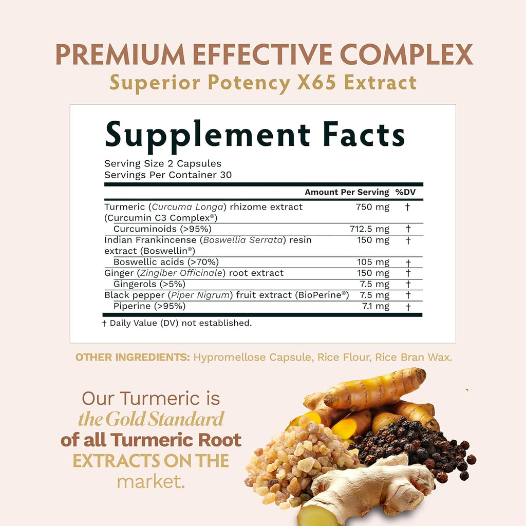 Turmeric Curcumin C3 Complex with BioPerine 1050mg - Natural Joint Support - 95% Curcuminoids & Black Pepper Extract for Ultra High Absorption & Potency - Non GMO - Gluten Free - 60 Vegan Capsules