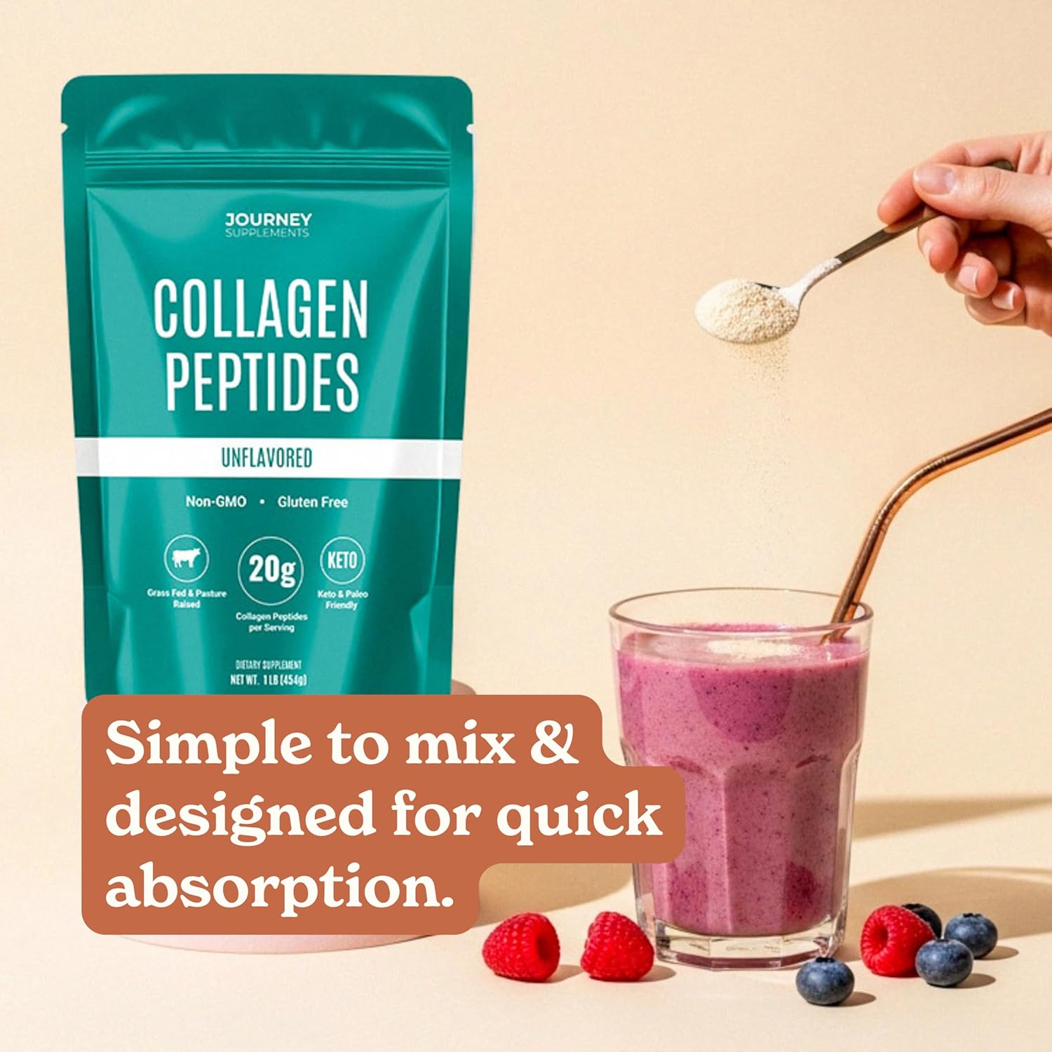Collagen Peptides Powder, Unflavored, 1 lb – Supports Hair, Skin, Nail, Bone & Joint Health – Hydrolyzed, Grass-Fed, Gluten-Free, Keto-Friendly, Zero Sugar Protein Supplement.