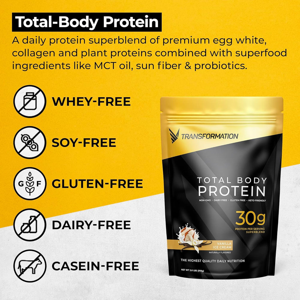 Transformation Vanilla Protein Powder, Super Greens Superfood Green Juice Powder and Performance Insulated Shaker Bottle