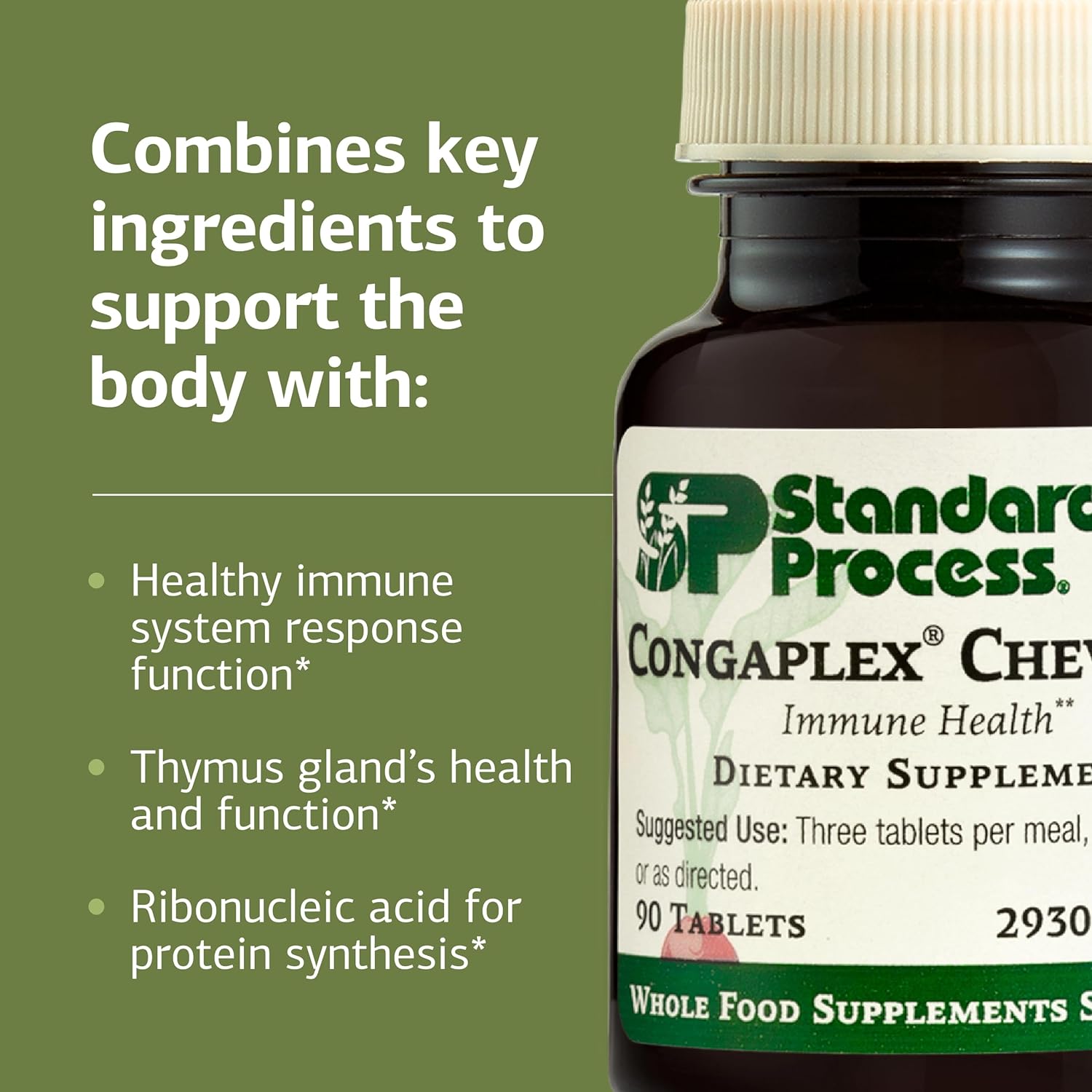 Standard Process Congaplex Chewable - Supplement for Immune System Support with Vitamin A - Supports Thymus Gland & Protein Synthesis - Non-Dairy & Non-Soy - 90 Tablets (30 Servings)