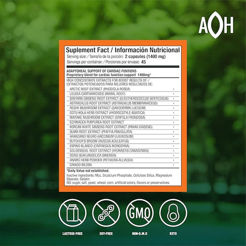 ADAPTOHEAL Blood Pressure Supplement with Adaptogens - Reishi, Ginkgo Biloba, Astragulus & Hawthorn Berry - 700mg - 90 Capsules