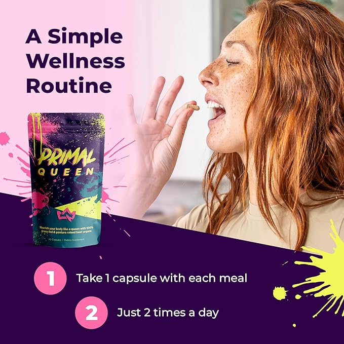Primal Queen Female-Optimized Beef Organ Superfood Supplement (Beef Liver, Kidney, Heart, & 3 More) - 100% Grass Fed, Pasture Raised Cattle - Balance Hormones, Energy, & More for Women (Pack of 3)